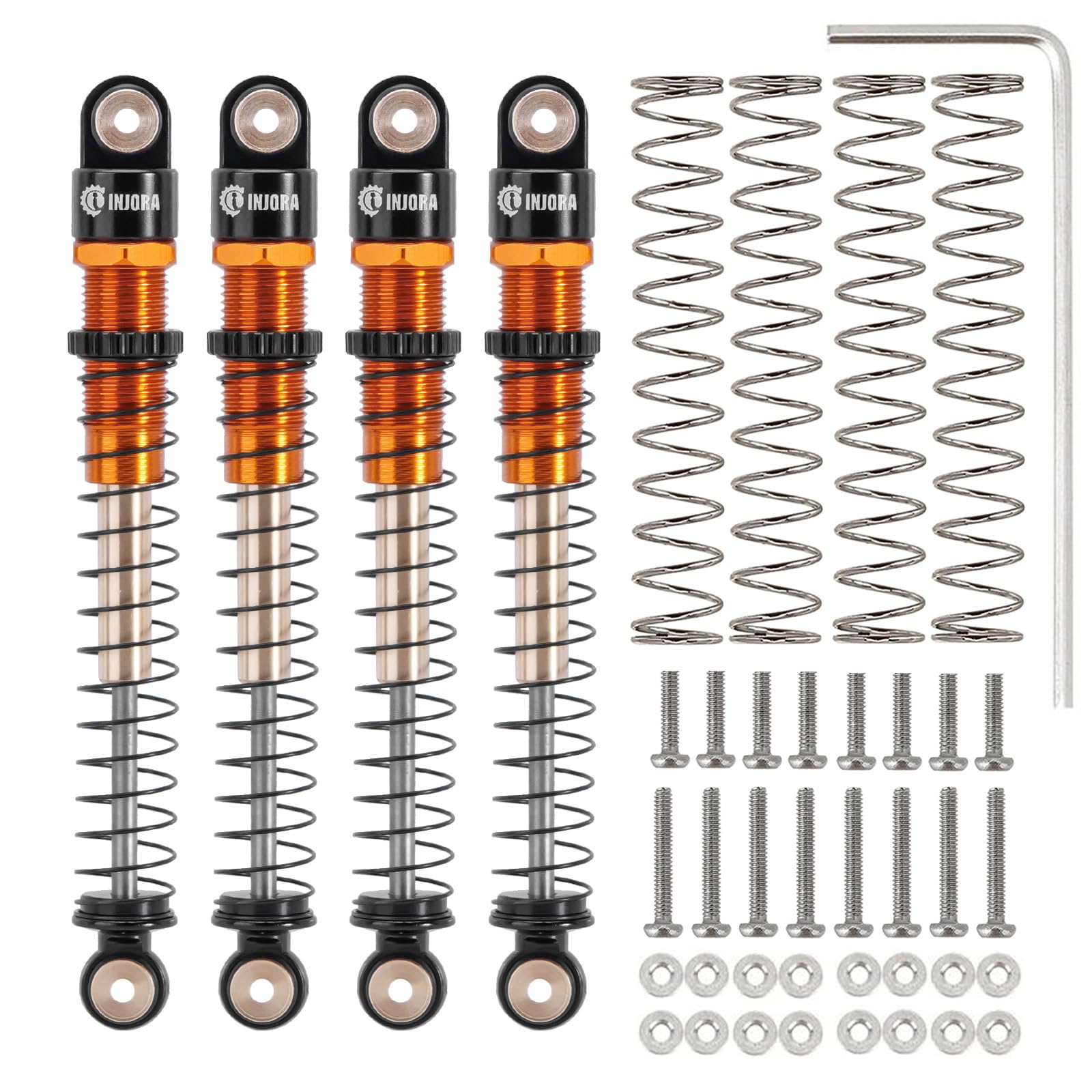 INJORA 51mm Shocks-Long Travel Threaded Double Barrel Damper for Axial AX24 SCX24 Upgrade 1/24 RC Crawler（Gold）
