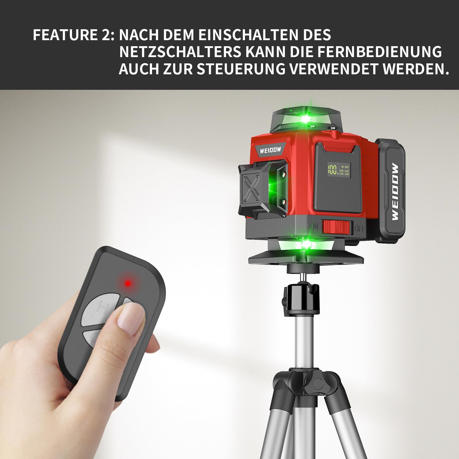 WEIDDW Laser Level with Tripod, Self Leveling Laser Level 4x360°, Green Line Laser 4D Laser Leveler Tool with 2Pcs Lithium Batteries for Picture Hanging, Tile, Home Renovation(SizeX)