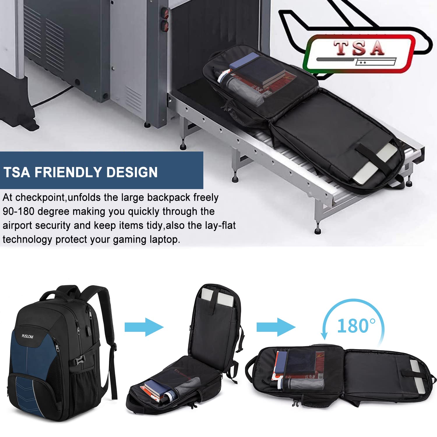 Extra Large Backpack for Men 55L,18.4Inch Travel Laptop Backpack with USB Charging Port Business Flight Approved Carry On Backpack,TSA Big Capacity Heavy Duty Computer Bag College Bookbag,Black