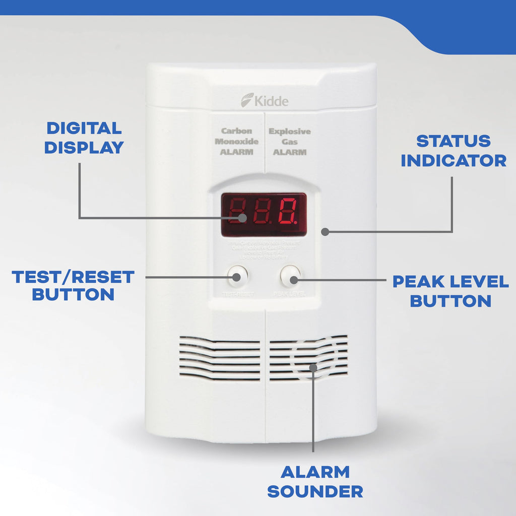 Kidde Carbon Monoxide + Explosive Gas, Natural Gas & Propane Alarm, Plug-in with 9V Battery Backup, Digital Display, 85 dB Alarm, LED Status Indicators, 3rd Edition