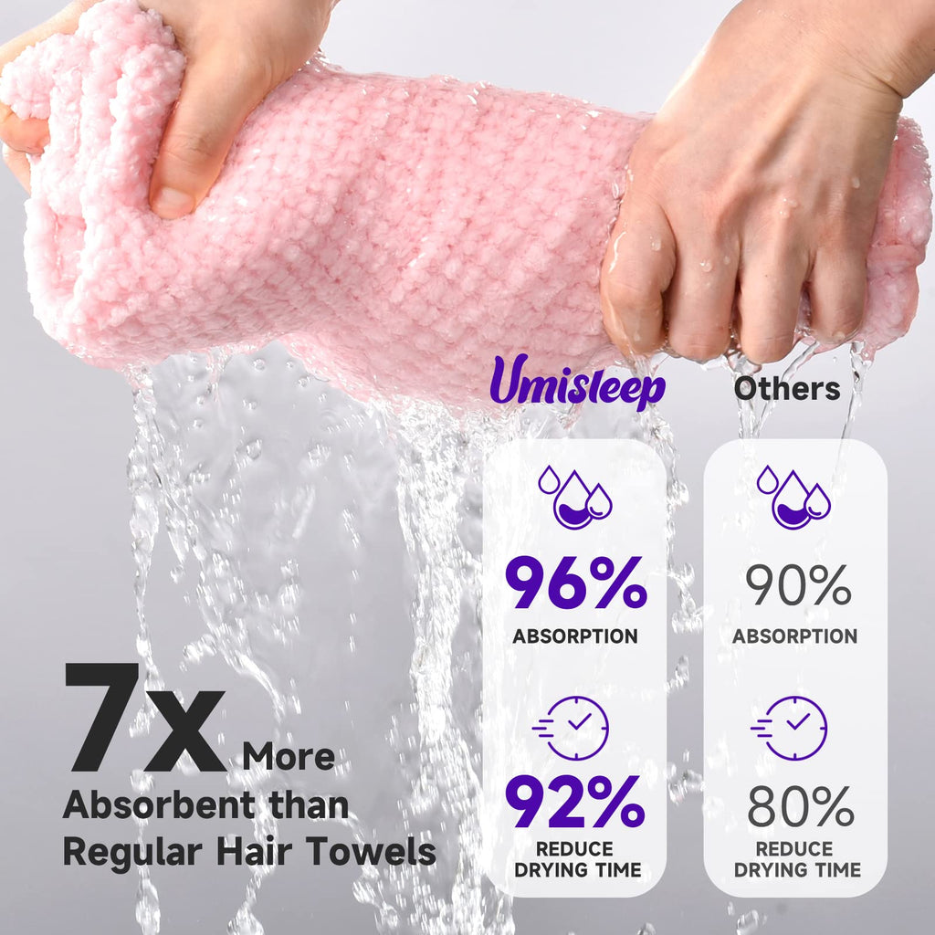 Umisleep Extra Large Microfiber Hair Towel for Women Long, Curly, Thick Hair, Super Soft Anti Frizz Quick Dry Hair Towel Wrap, Ultra Absorbent Hair Turban with Elastic Band Grey