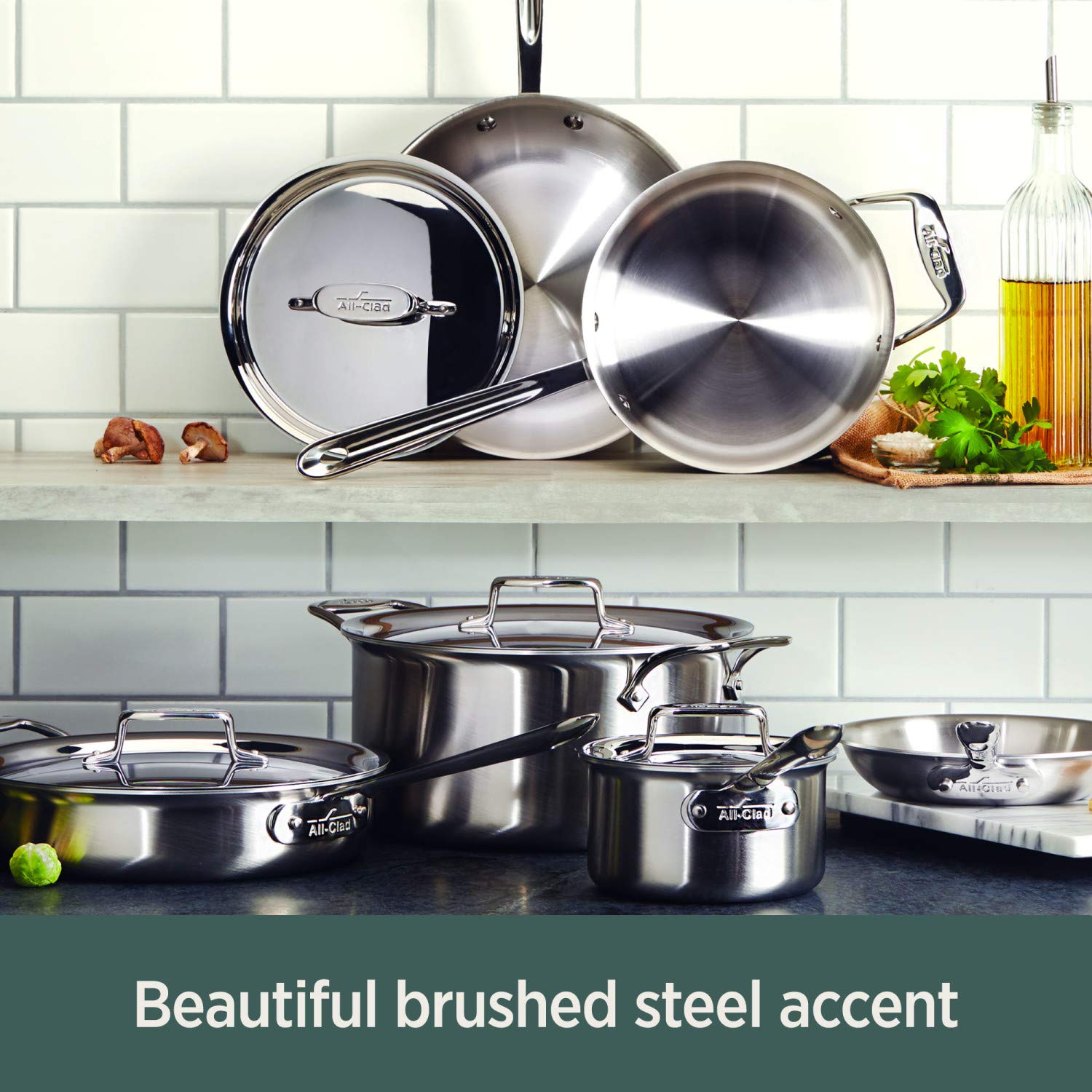 All-Clad D5 5-Ply Brushed Stainless Steel Sauce Pan 1.5 Quart Induction Oven Broiler Safe 600F Pots and Pans, Cookware Silver