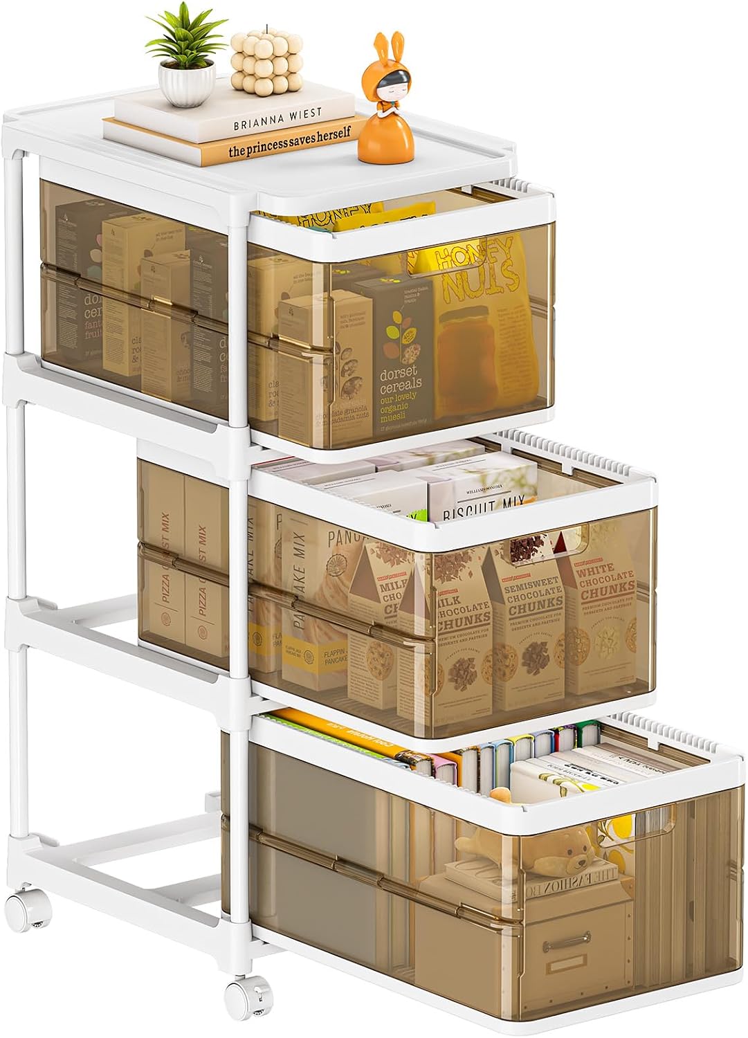 NestOrganix 3 Drawer Storage Organzier - Plastic Drawer Stroage, Stackable Storage Drawers, Storage Bins with Wheels, Foldable Drawer Organizer, 20 Quart/Bin, Total 60 Qurat