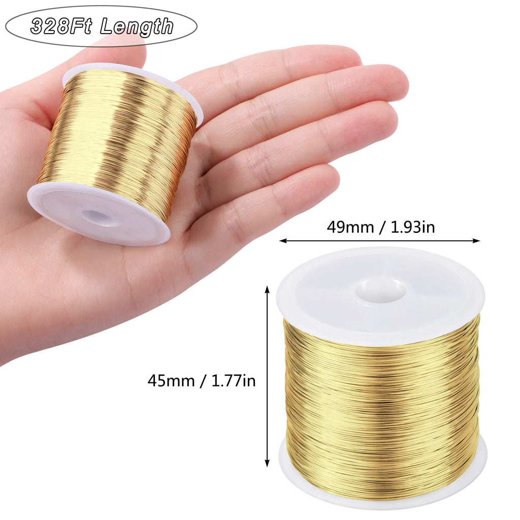MIKIMIQI Jewelry Wire - 328Ft, 26 Gauge, Tarnish Resistant, Copper, 0.4mm X 100m (Gold)