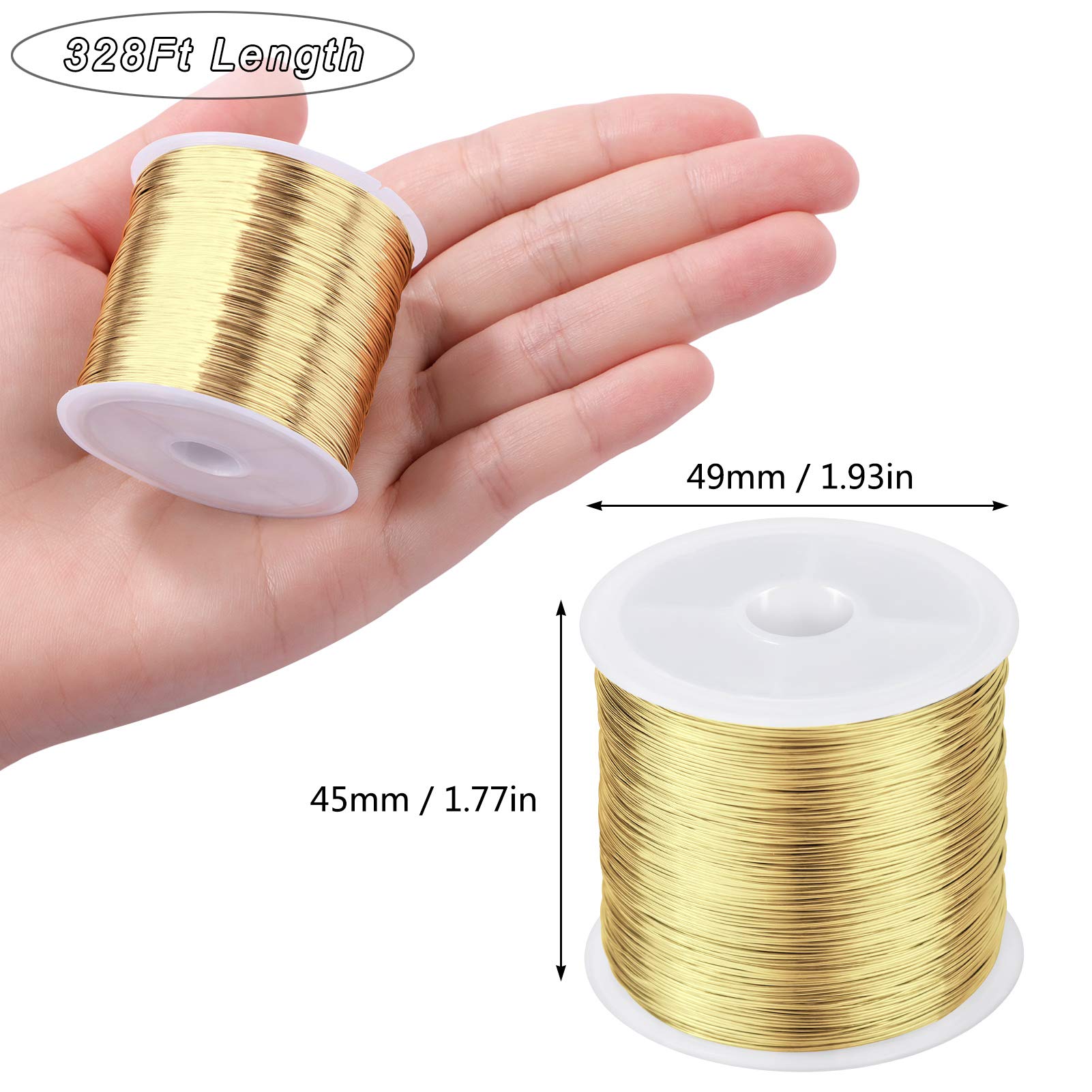 MIKIMIQI Jewelry Wire - 328Ft, 26 Gauge, Tarnish Resistant, Copper, 0.4mm X 100m (Gold)