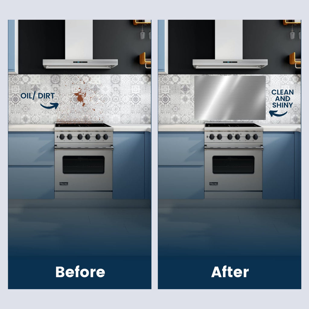 CALPALMY 30"x18" Metal Backsplash Panel for Stove – Reversible Metal Stove Backsplash Sheet with Pre-Drilled Holes, Easy-to-Clean Splatter Guard for Kitchen Walls, Includes Mounting Screws