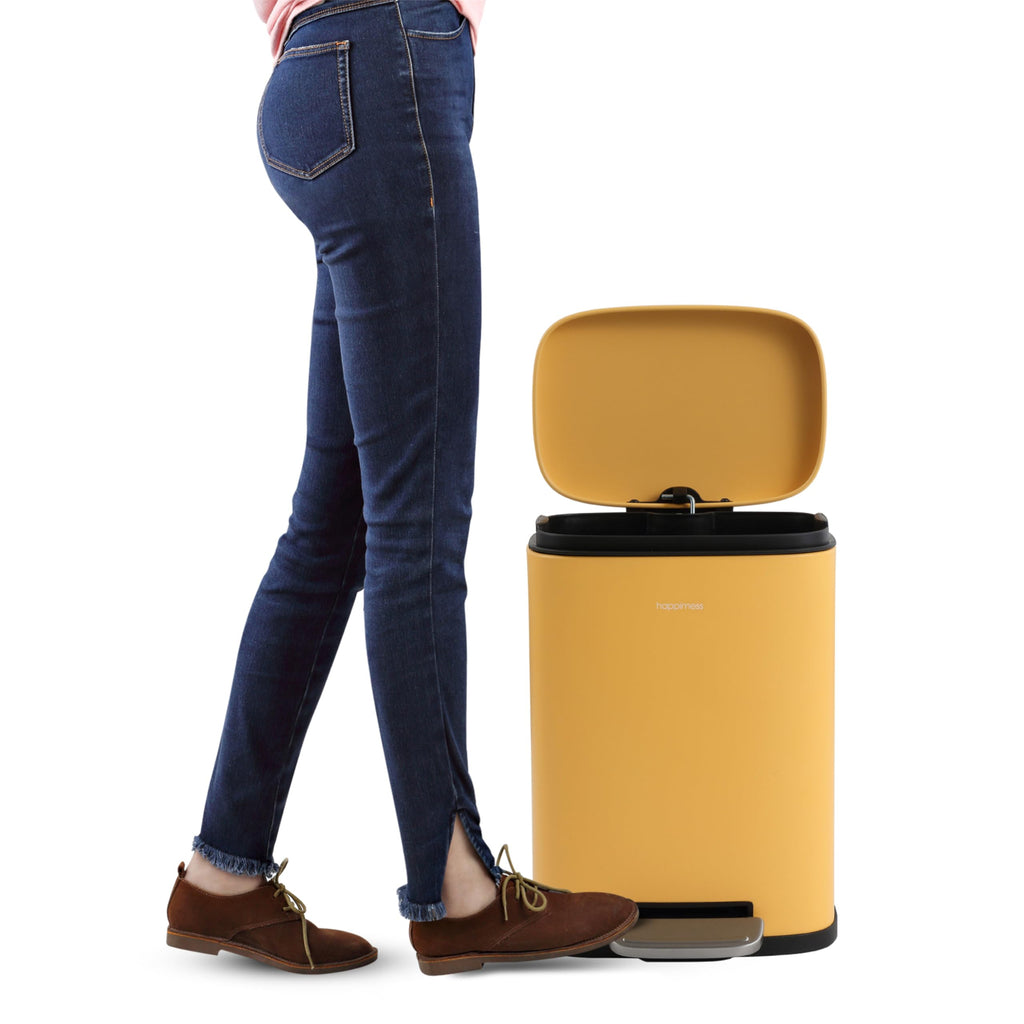 happimess HPM1006B Connor Rectangular 13-Gallon Trash Can with Soft-Close Lid and Free Mini Trash Can, Fingerprint Resistant, Modern, Minimalistic for Home, Kitchen, Office, Bathroom, Black