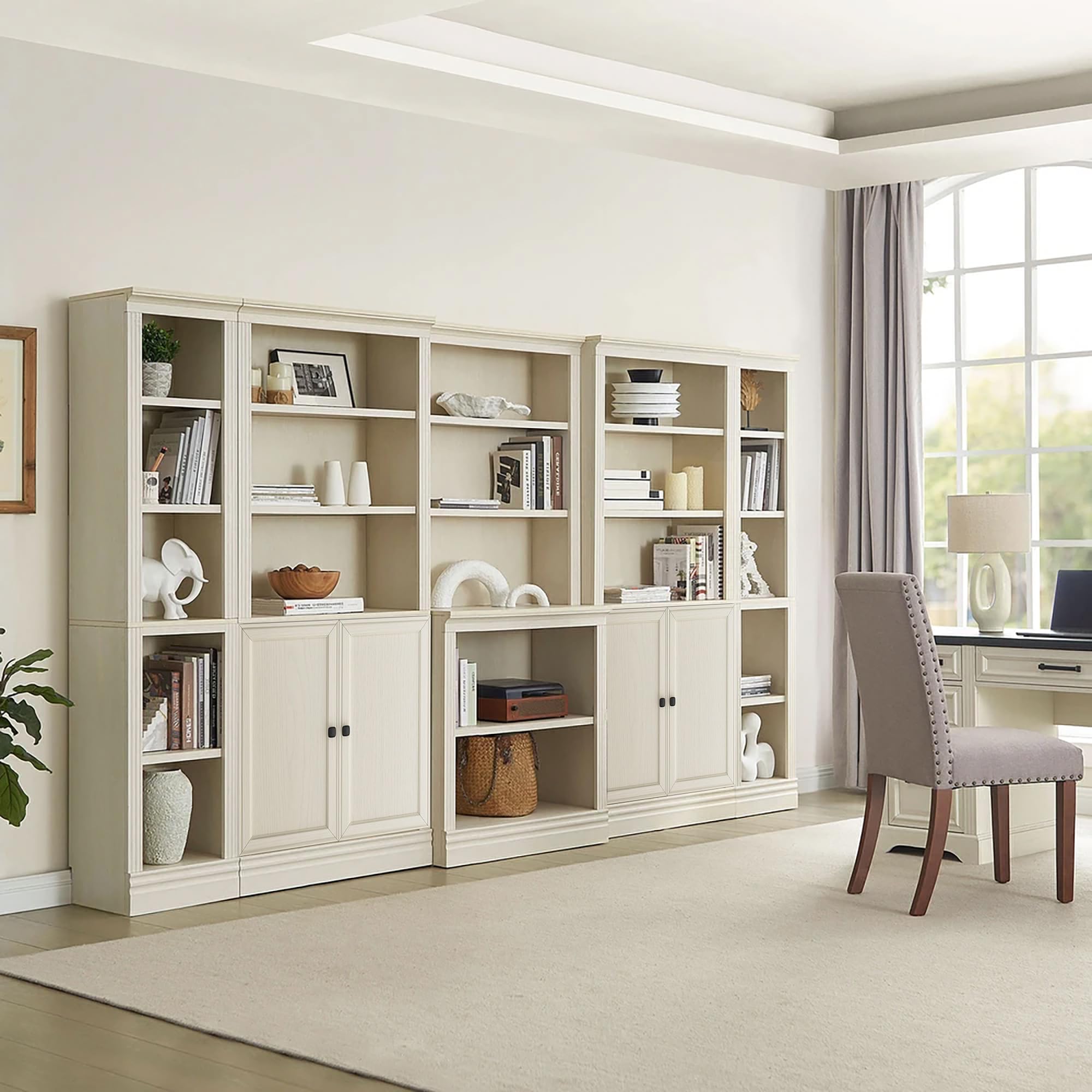 JAHRSTIM Halston Bookshelf, 5-Tier Tall Deep Storage Shelf, Adjustable Open Shelving Unit Closet Organizer and Storage for Living Room Home Office Bedroom, Modular Deep Bookcase Bookshelves