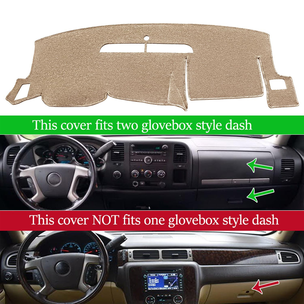 Dash Cover Fit for Chevy Chevrolet Silverado 1500 LT/WT 2500HD 3500HD 2007-2013, GMC Sierra 2007-2013 Dashboard Mat Carpet (08-13 Beige) Y74