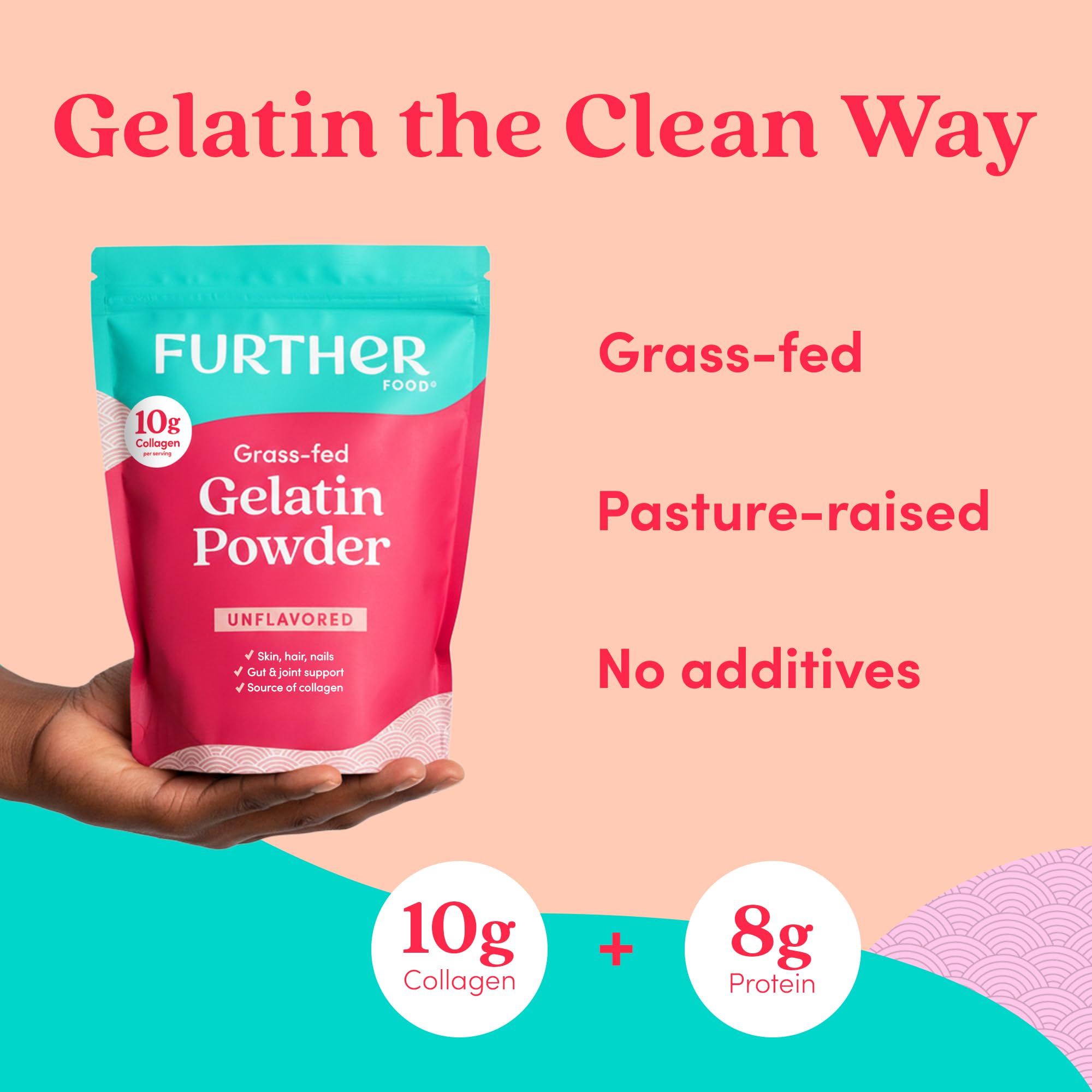 Further Food Premium Gelatin Powder – Unflavored, Grass-Fed & Pasture-Raised Beef Hide, Non-GMO, Sugar-Free, Keto & Paleo Friendly, 15.87 oz