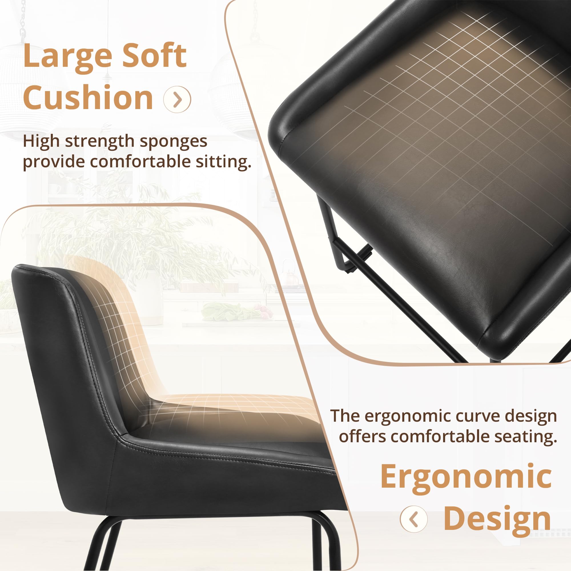 LUE BONA 26 Inch Counter Height Bar Stools Set of 2, Faux Leather Upholstered Barstools, Barstool with Back, Comfortable Bar Chairs, Modern Counter Stools for Kitchen Counter Island