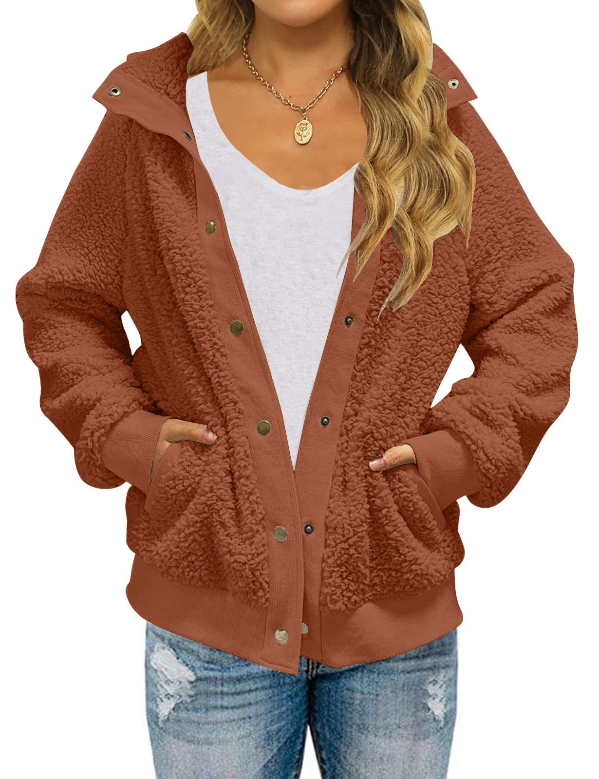 MEROKEETY Womens Fleece Sherpa Jacket Fall Winter Coats 2026 Fuzzy Button Down Warm Outerwear with Pockets