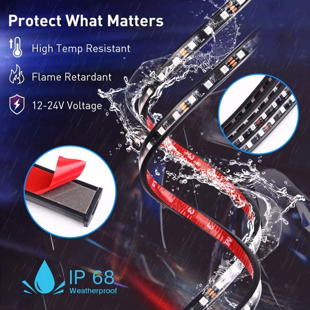 Car Underglow Lights, Bluetooth Dream Color Chasing StripLights Kit, 6 PCS Waterproof Exterior Car Lights with APP Control, 12V 300 LEDs Underbody Lights for All Cars