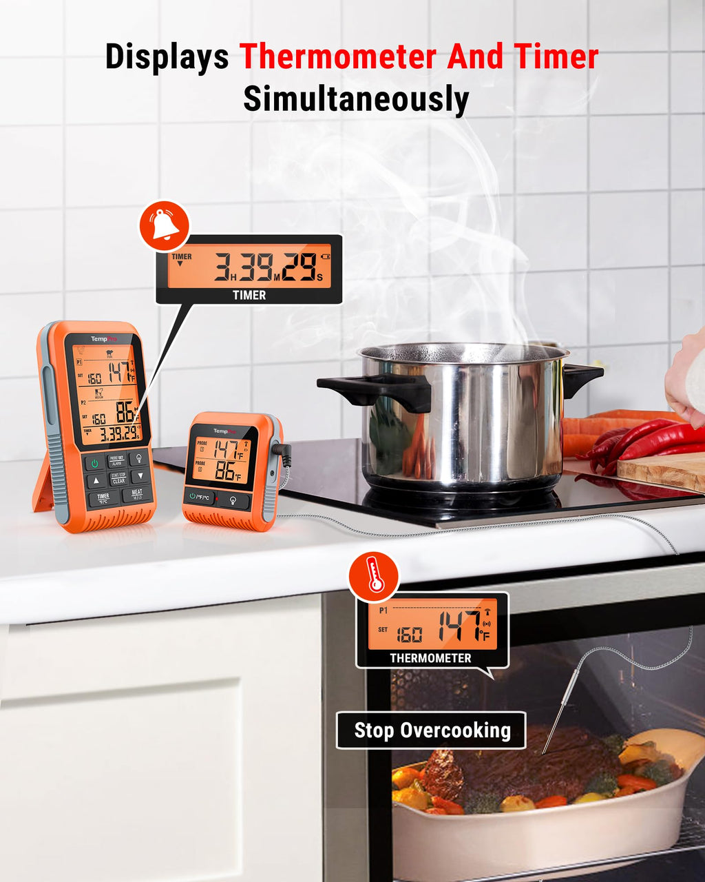TempPro TP829 1000ft Wireless Meat Thermometer Digital for Grilling and Smoking, 4 Meat Probes Grill Thermometer for Outside Grill, Thermometer Cooking Gift for Dad Him Husband (Previously ThermoPro)