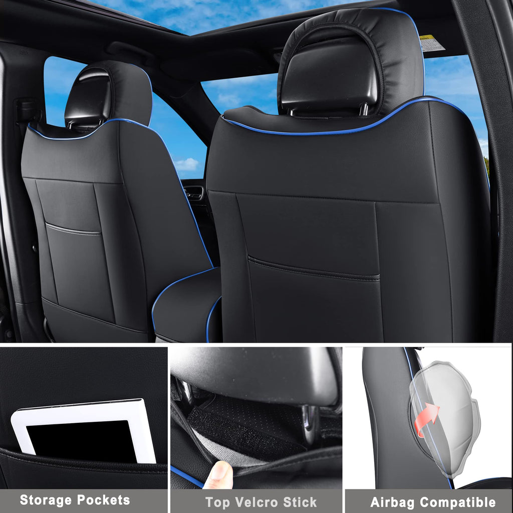 Huidasource Grand Cherokee Seat Covers, 2 Pieces Waterproof Leather Customized Car Seat Cushion Covers Protectors Compatible with Jeep Grand Cherokee 2011-2022 (2Pcs Front/Black)