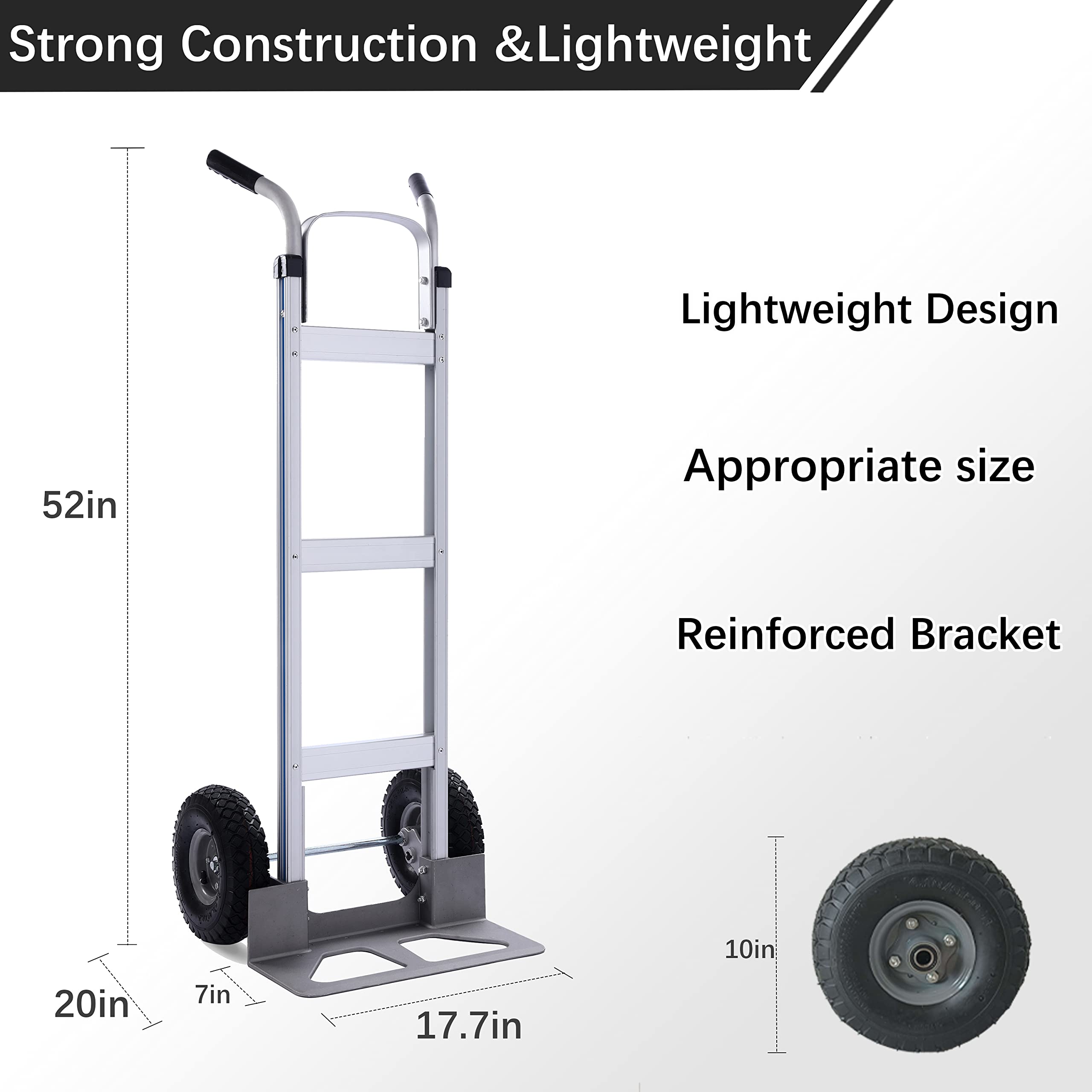 LEADALLWAY Hand Truck Aluminum Foldable Hand Cart with 6" Wheels 220 lbs Capacity
