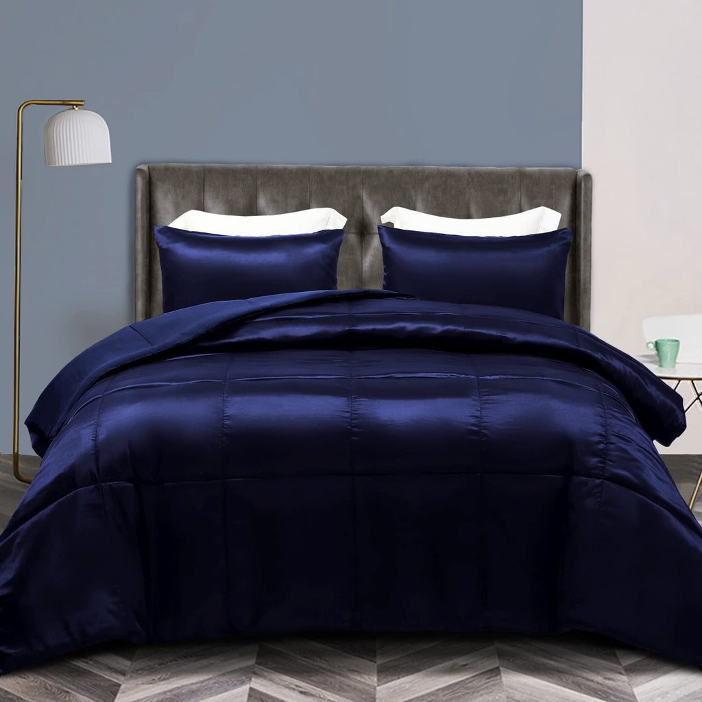 Whale Flotilla 2-Piece Reversible Silky Soft Twin Size Comforter Bedding Set, Luxurious Satin Comforters with Satin Pillowcase, Lightweight Duvet for All Seasons, Black