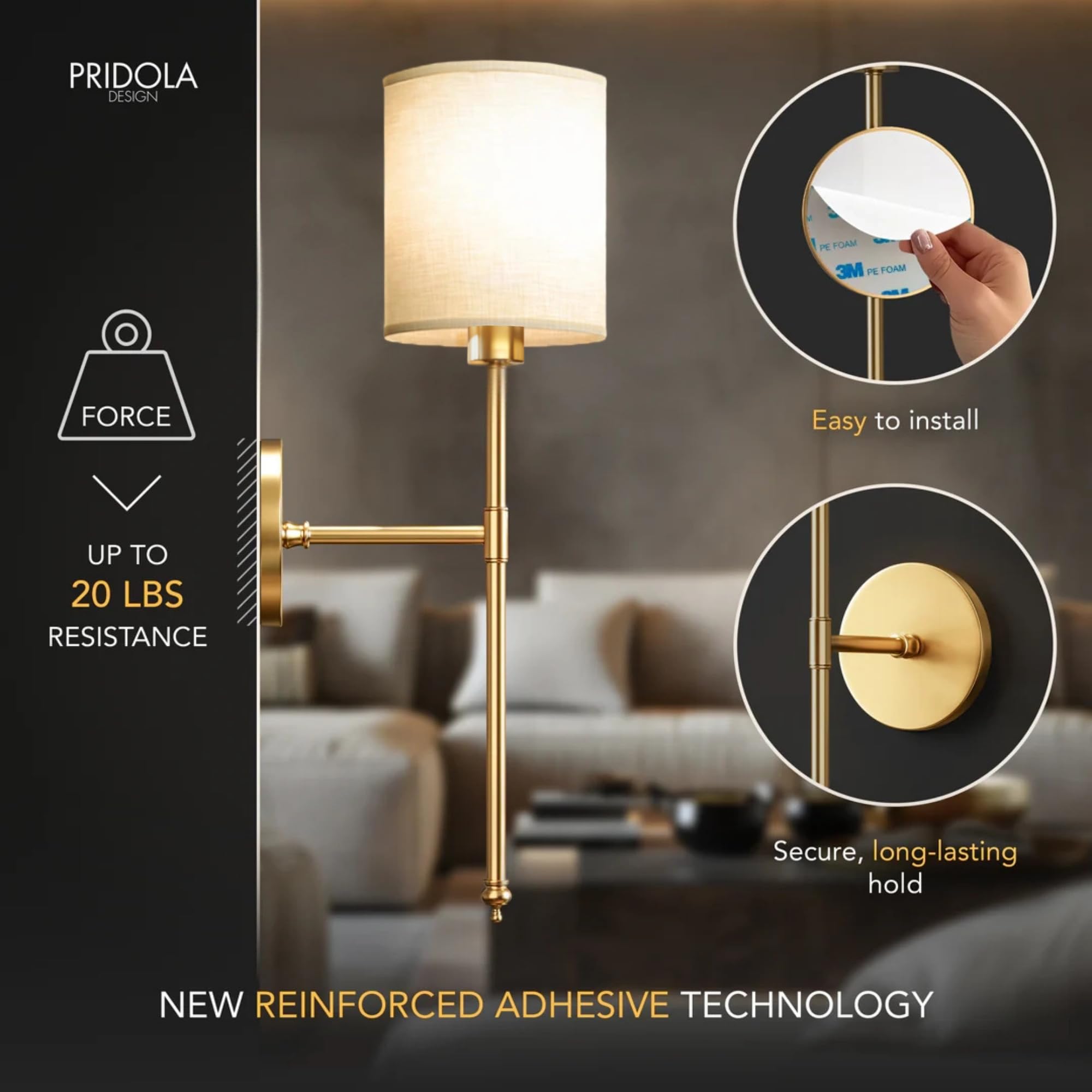 PRIDOLA Set of 2 Wireless Wall Sconces - Stick-On or Screw Mount for Easy Installation with Rechargeable LED Bulbs, Remote Controlled, Adjustable Brightness & Warmth, Vintage Wall Decor (Silver)