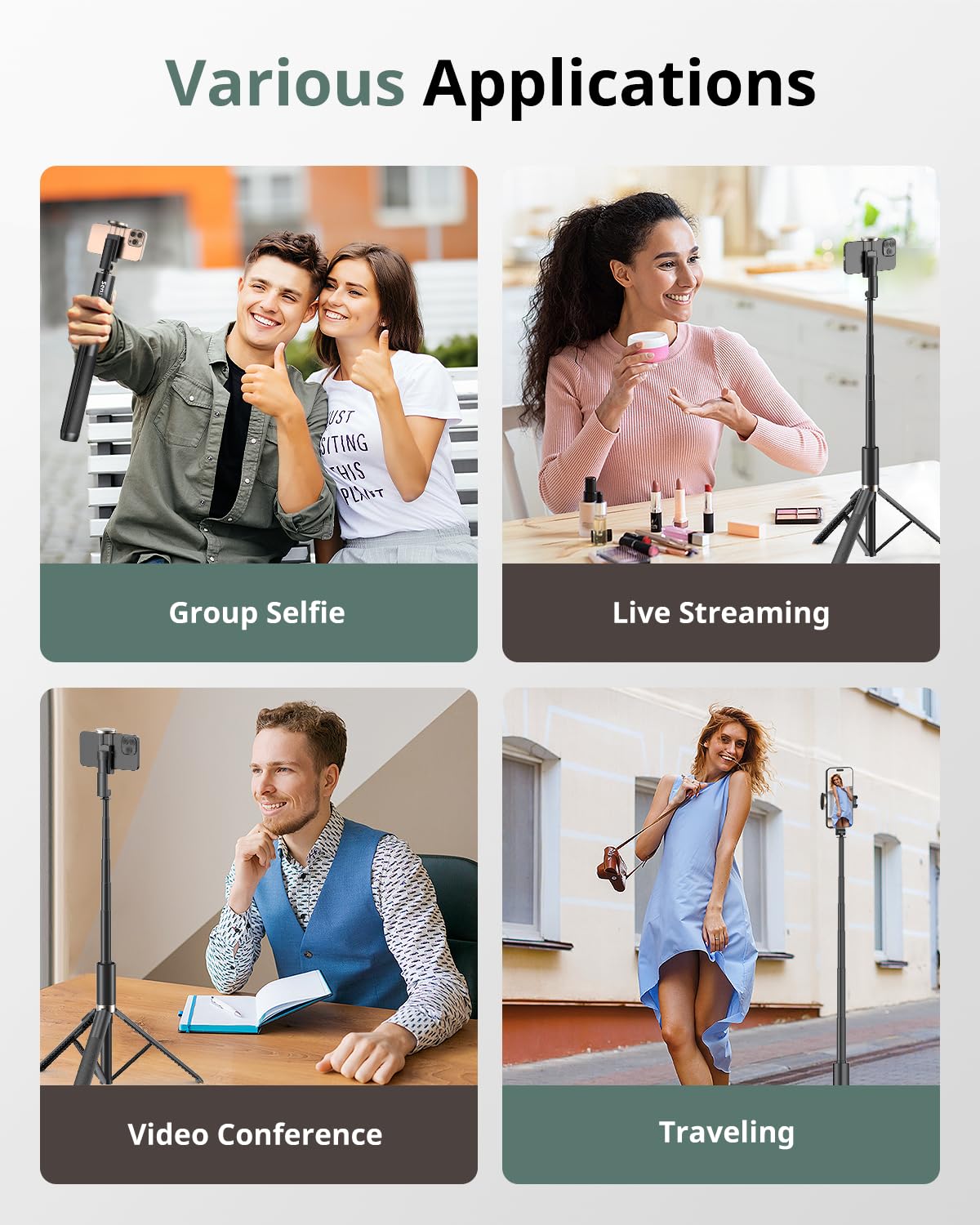 Sensyne 60" Phone Tripod - Selfie Stick, Lightweight All in One Phone Tripod Integrated with Wireless Remote Compatible with All Cell Phones for Selfie/Video Recording/Photo/Live Stream/Vlog（Black）