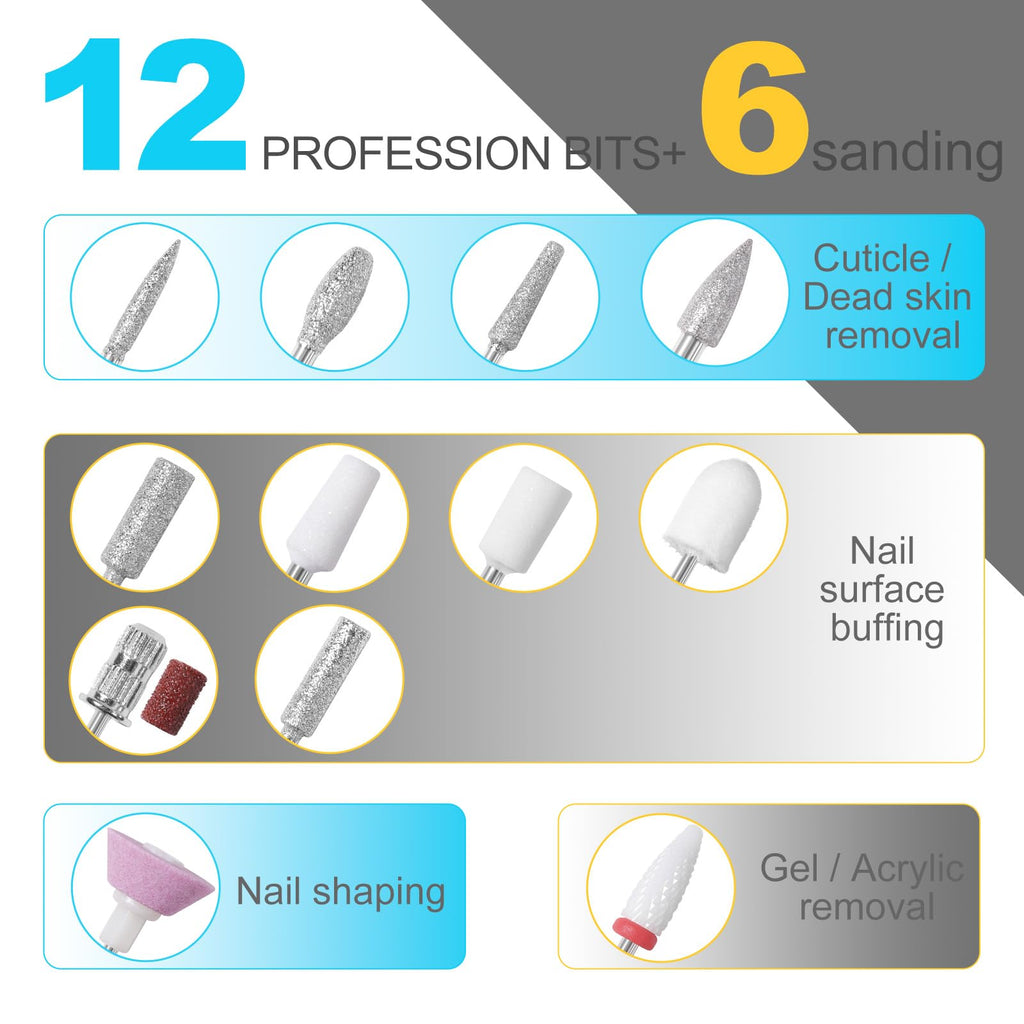 MEKK Nail Drill Kit,35000RPM Electric Nail Drill Professional Electric Nail File with 12PCS Bits,Anti-Shaking Cordless E Filer for Nails with LCD Display,Home & Salon (Orange Blue)