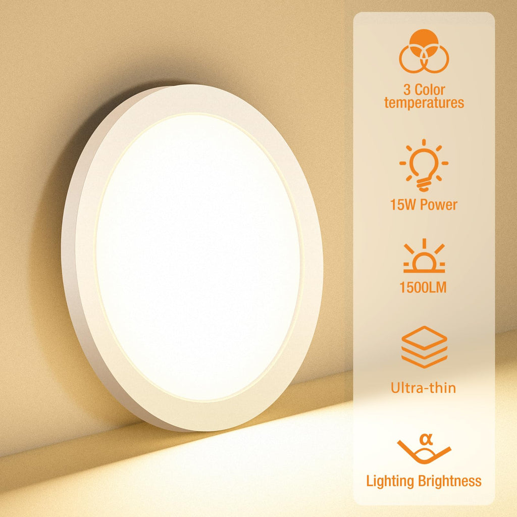 1PACK LED Flush Mount Ceiling Light Fixture, 3000K-4000K-6500K & 100W Equivalent Modern Kitchen Ceiling Lamp 15W 1500Lm 7.5 Inch Closet Round Surface for Bathroom Laundry Bedroom Hallway, Black
