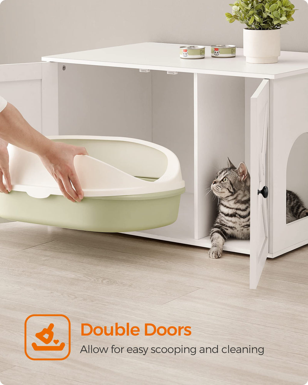Feandrea Cat Litter Box Enclosure, Litter Box Furniture Hidden, Indoor Cat House, End Table, 27.6 x 19.7 x 19.7 Inches, Heather Greige UPCL022K01