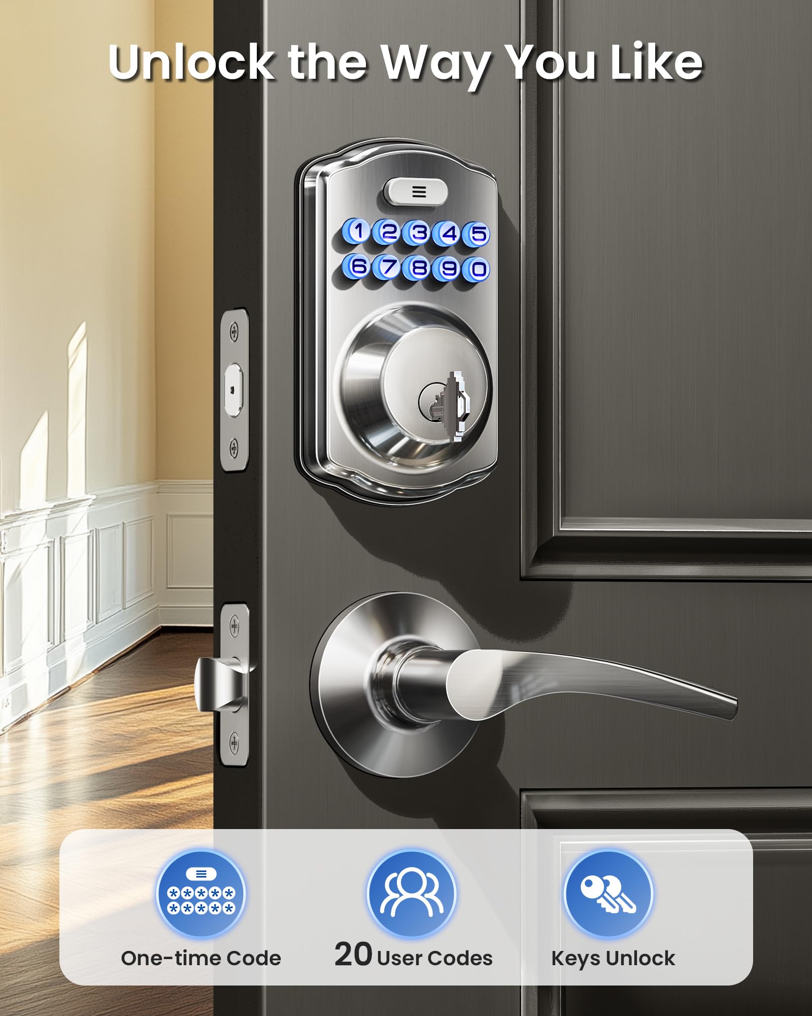 Veise Keyless Entry Door Lock with 2 Lever Handles - Electronic Keypad Deadbolt, Easy Installation Digital Smart Front Door Lock Set, Matte Black