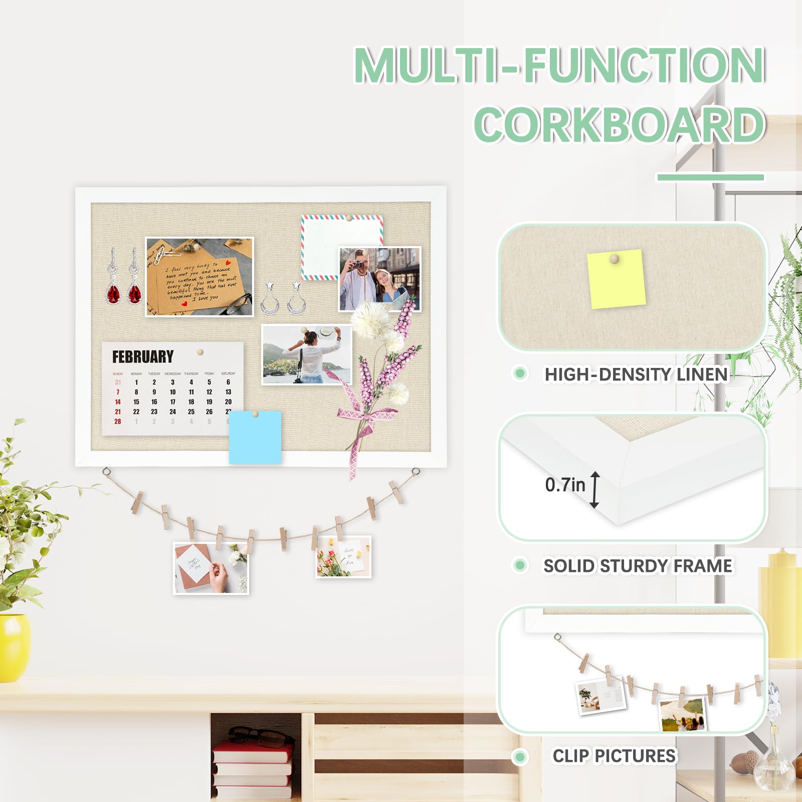 DOLLAR BOSS Black Cork Board with Linen Double-Sided 16''X 12'', Black Cork Boards for Walls, Wood Frame Bulletin Board Hanging Pin Board, Cork Board for Office Home School 1-Pack