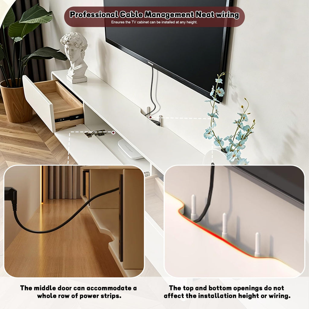 FPIGSHS Wall Mounted Media Console with 2 Drawers Solid Wood Floating TV Stand Hanging TV Shelf Entertainment Center TV Cabinet, for Home Office (A, 120cm/47.2in)