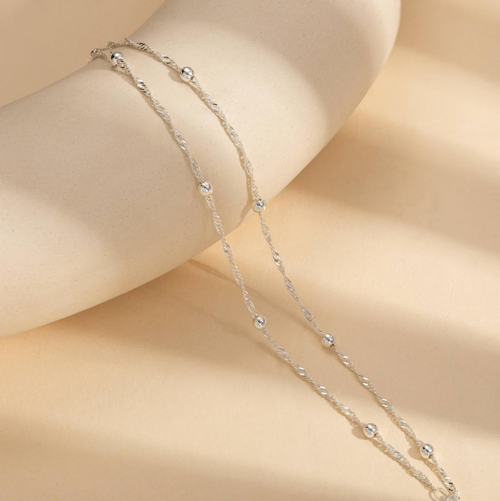 Freekiss Sterling Silver Ankle Bracelets for Women: Dainty Layered Waterproof Anklet for Women Adjustable Womens Anklet Set Stackable Figaro Beaded Cuban Link Anklets Beach Jewelry for Women
