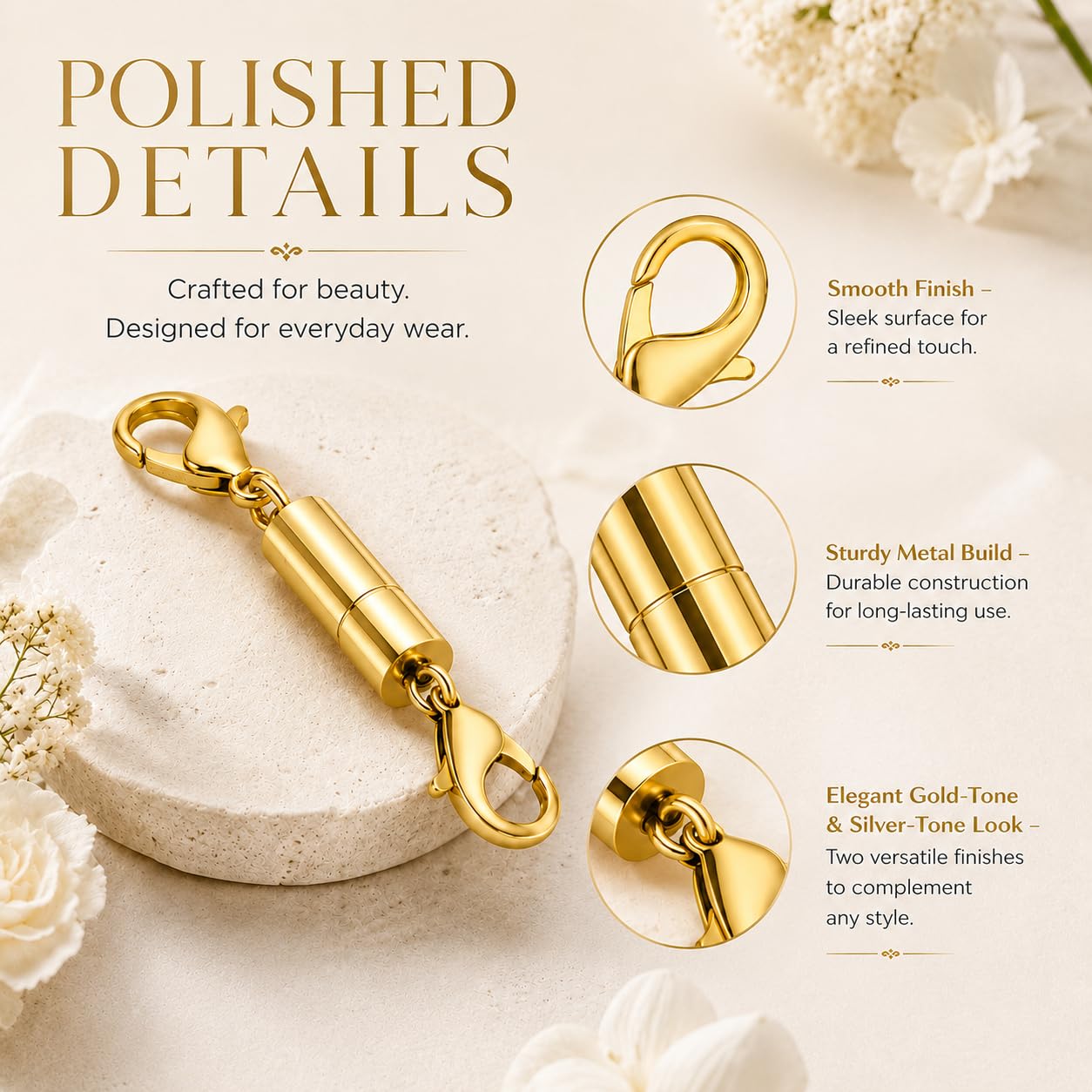 12 Pack Magnetic Necklace Clasps and Closures. Necklace Jewelry Extender with Strong Magnet. for Jewelry Necklace Bracelet Making. Gold and Silver Plating (12Pcs | Gold Cylinder)