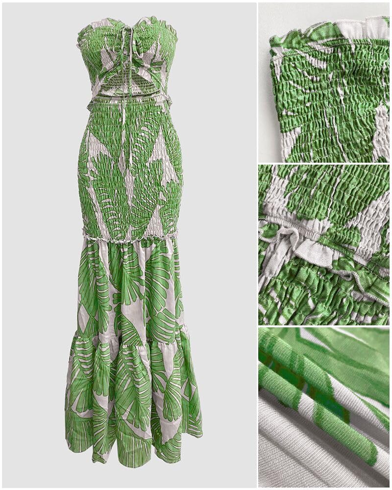CHICME Floral Printed Vacation Dress Halter Tie Ruched Shirred Bandeau Party Dress Slim Ruffle Hem Wedding Guest Dress