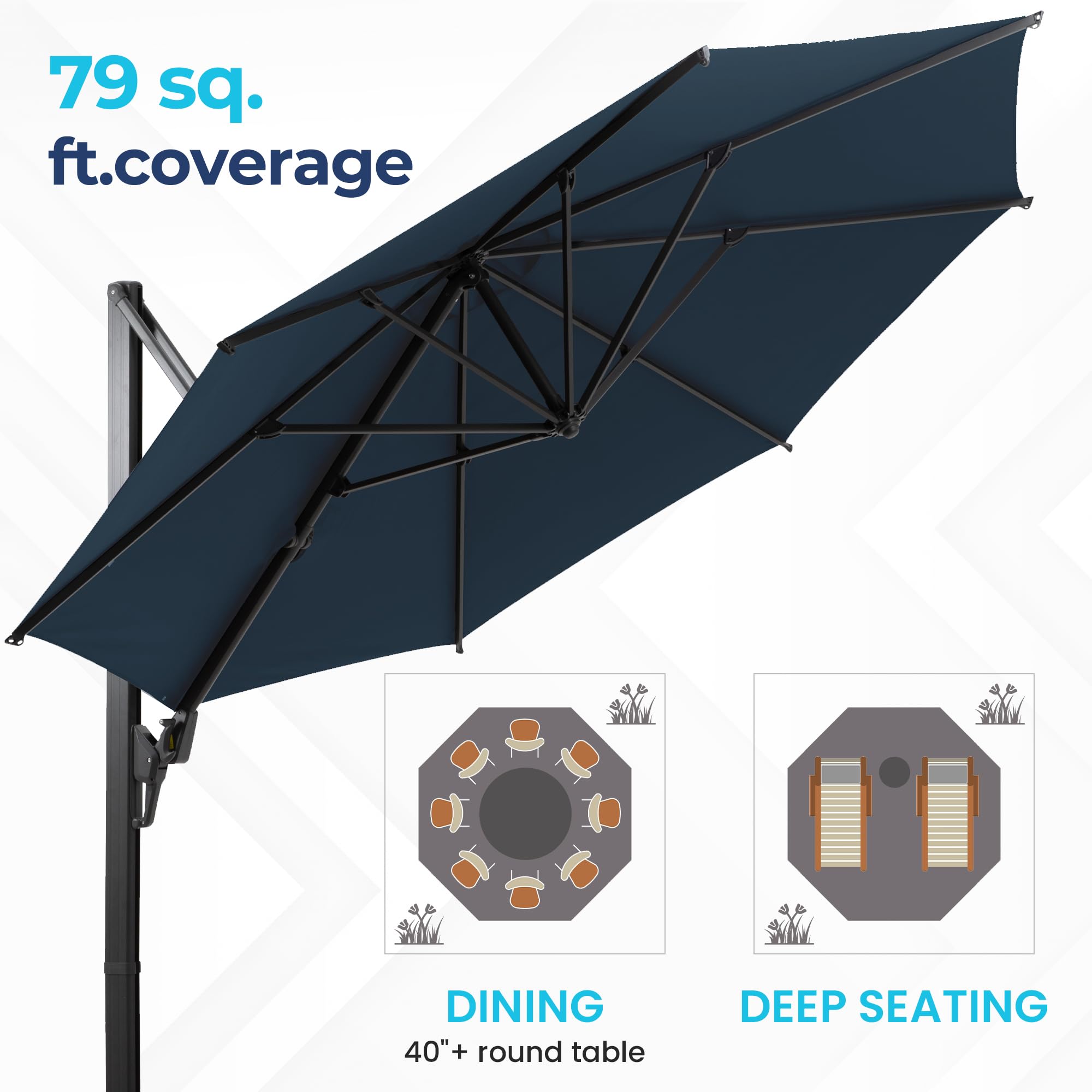 SUNVIVI OUTDOOR Outdoor Patio Umbrella, Patio Umbrella, Market Umbrella, Large Outdoor Umbrella, Metal Pole Umbrella with Push Button Tilt and Crank, Polyester Canopy