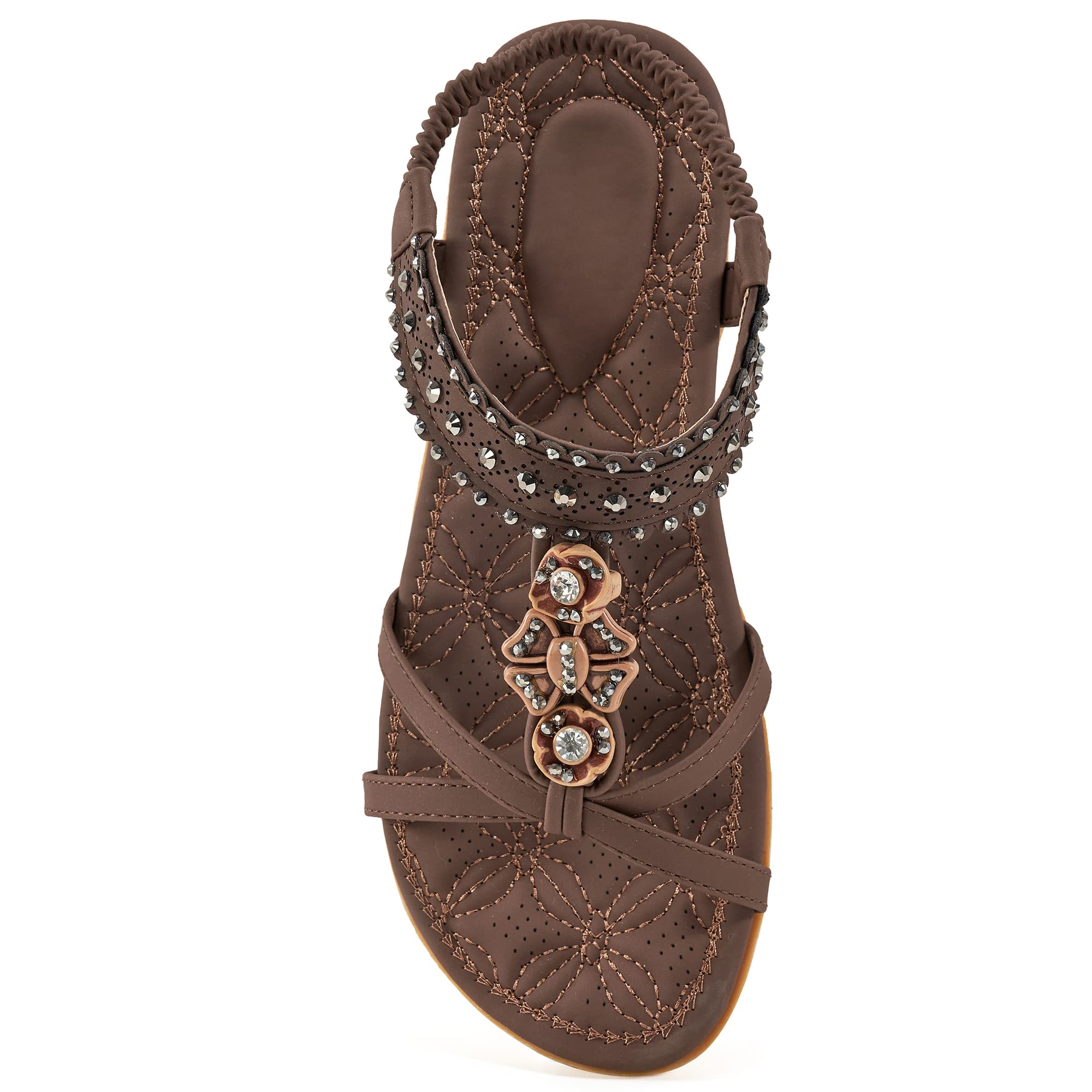 Alicegana Womens Sandals Shoes Comfort Walking with Non Slip on Casual Summer 2026 Shoes Dress Ankle Elastic Jeweled Bohemian Flats Vacation Wedding