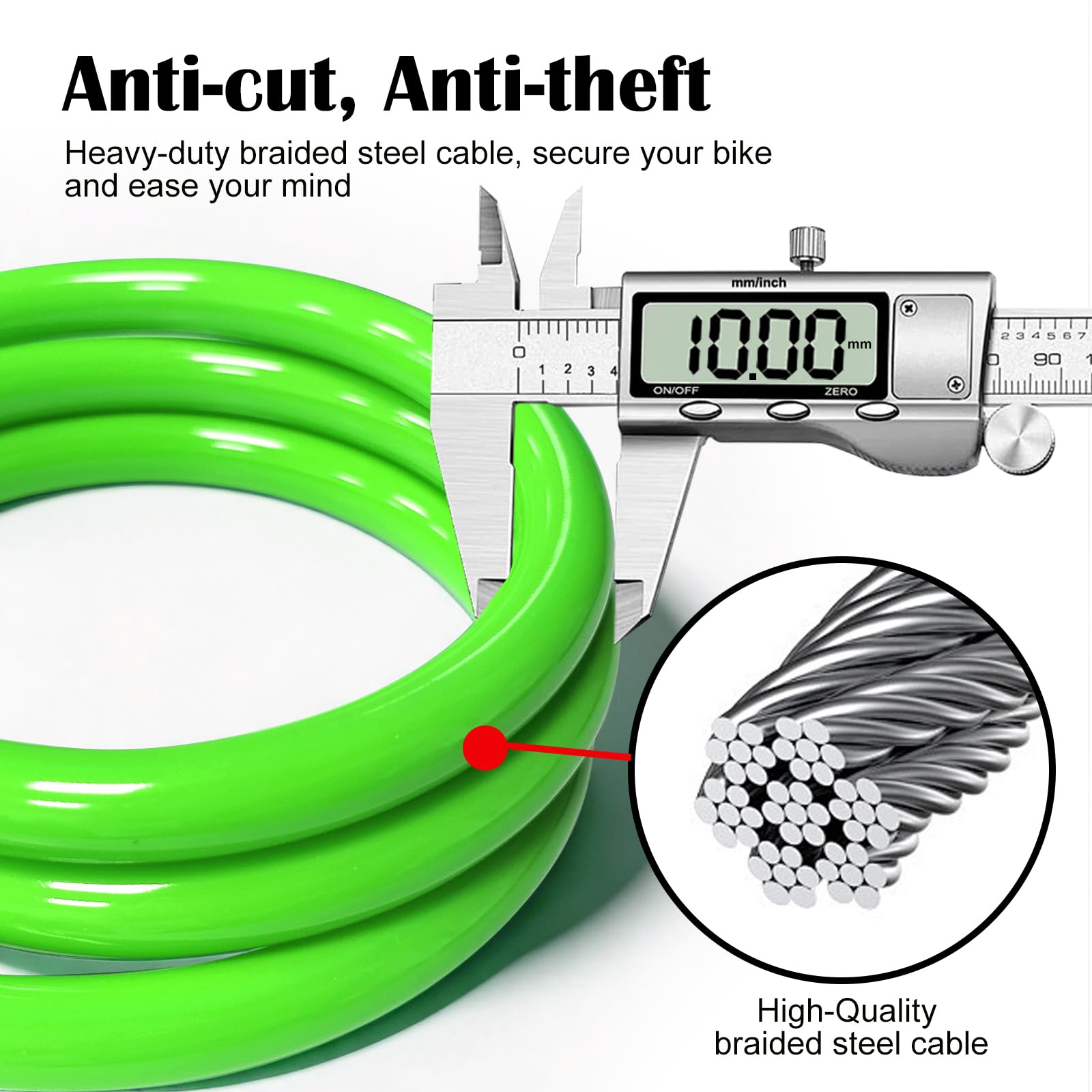 NDakter Bike Lock Cable,High Security 4 Digit Resettable Bike Lock Combination Coiling Bicycle Lock with Mounting Bracket,3/6FT Anti-Theft Cable for Bicycle,Scooter,Ebikes,Door,2/5 Inch Diameter(10mm)