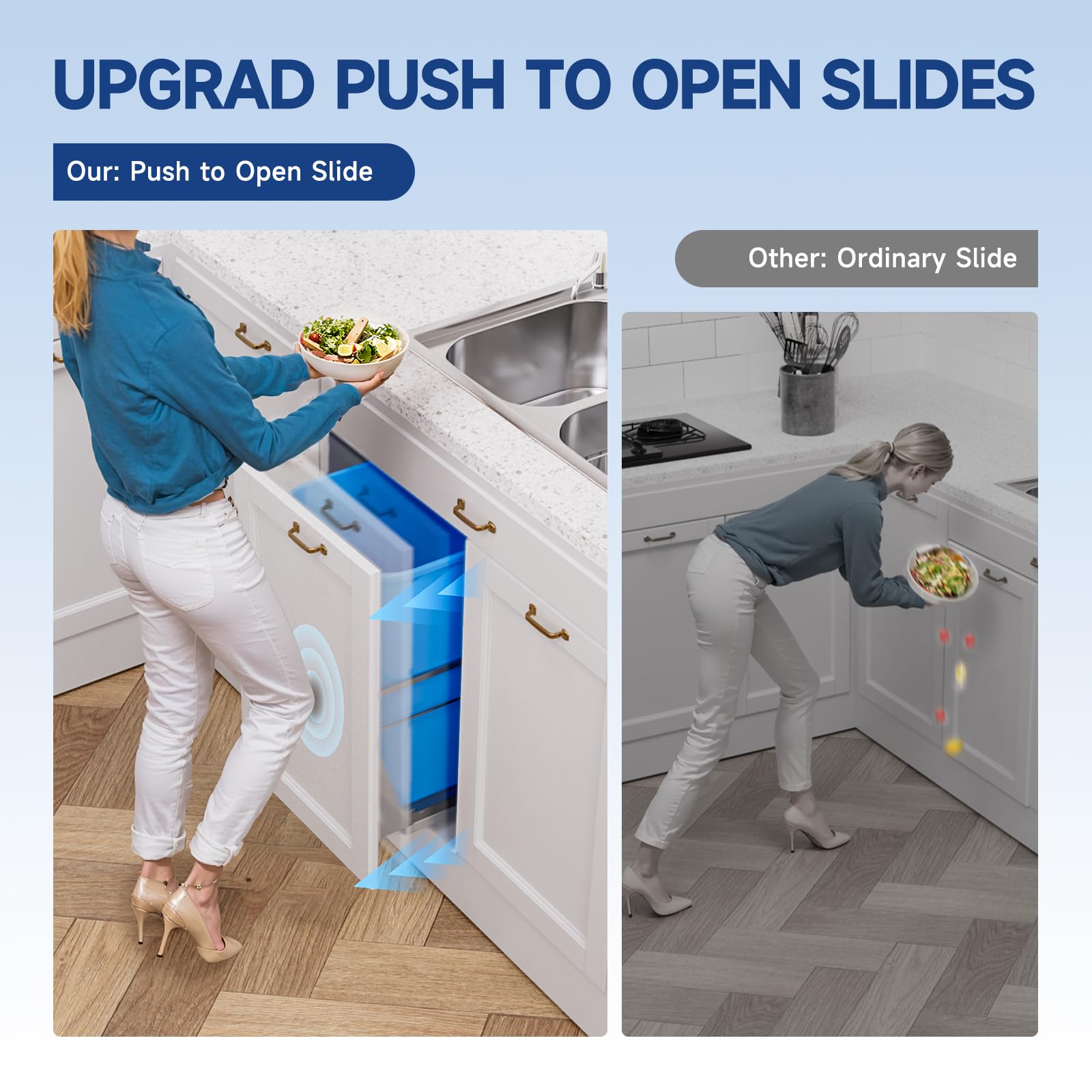 Insputer Pull Out Trash Can Under Cabinet with Push to Open Slides, Heavy Duty Under Sink Garbage Can Kit for Kitchen, Laundry, Not Included Bin, Requires 15" W X 18" D Cabinet (Grey)