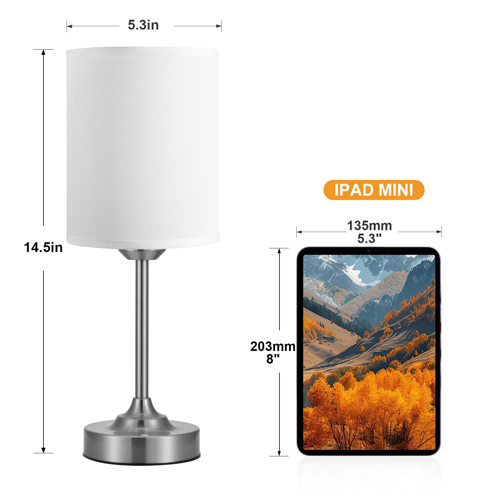 Touch Control Cordlss Table Lamp, USB-C Rechargeable Lamp with Stepless Dimming, 4000mAh Battery Operated Bedside Lamp for Bedroom, Living Room, Night Light & Emergency Lighting, Black, 1 Pack