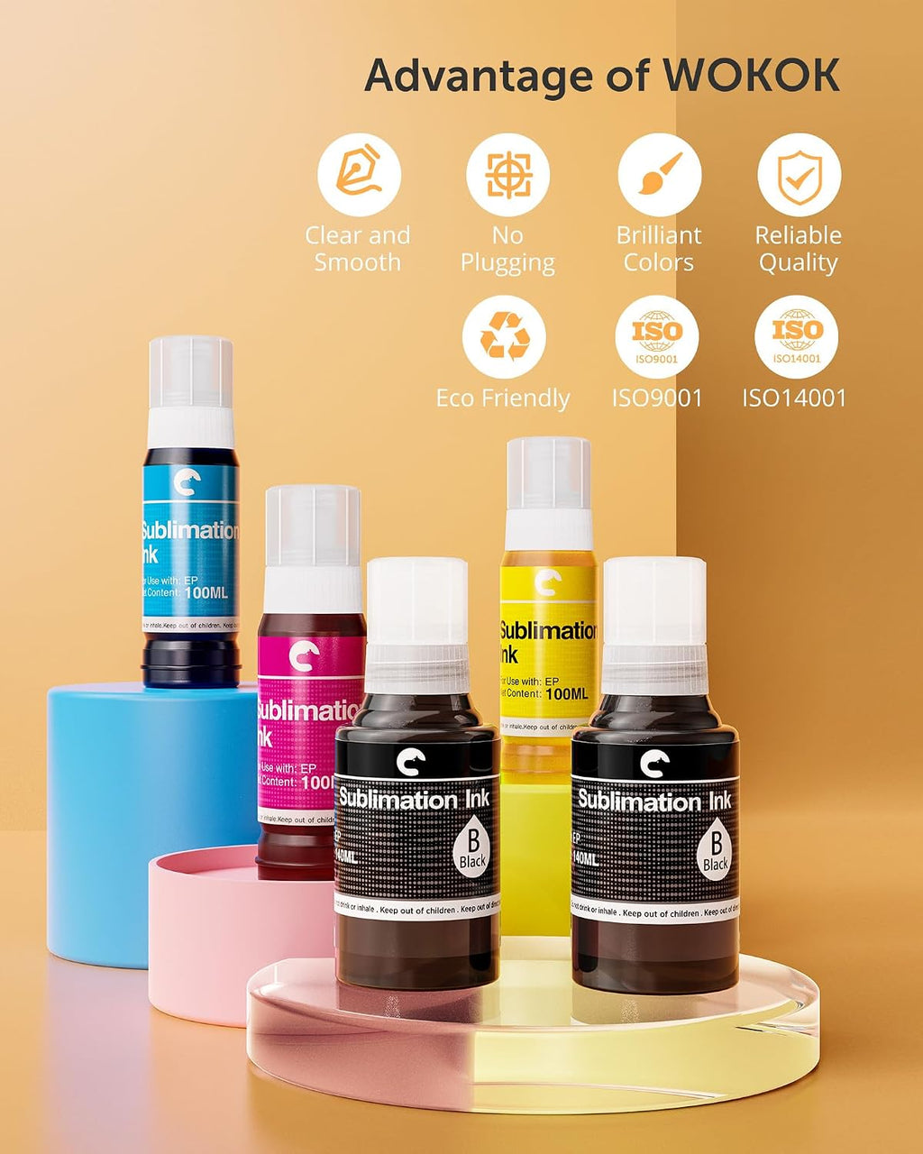 Hiipoo 580ML Sublimation Ink for Supertank Inkjet Printer ET-2400 ET-2720 ET-2760 ET-2800 ET-2803 ET-2850 ET-3760 ET-4800 ET-15000 Heat Press Transfer on T-Shirt (Autofill/ICC-Free/Anti-UV)