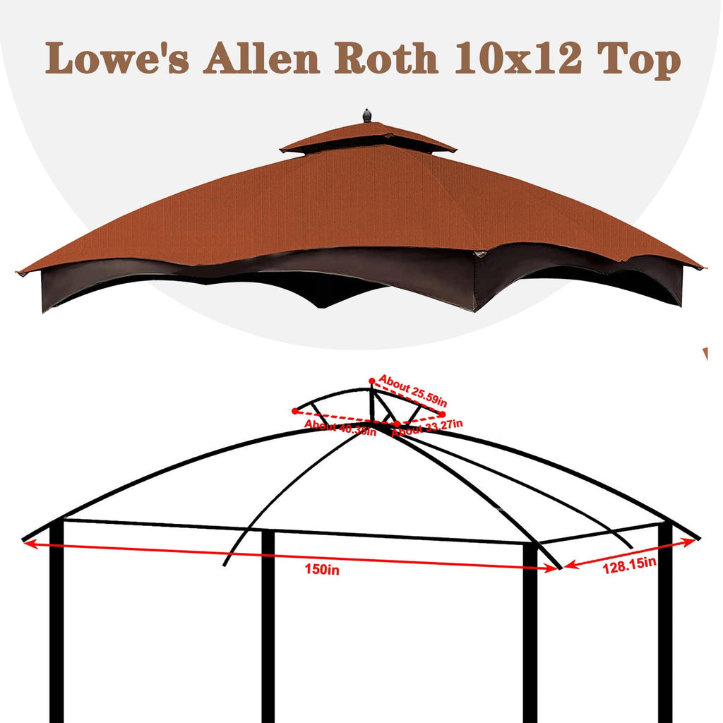SCOCANOPY Replacement Top Compatible with The Lowe's Gazebo Model #GF-12S004B-1 / GF-12S004BTO (Grey Ripstop)