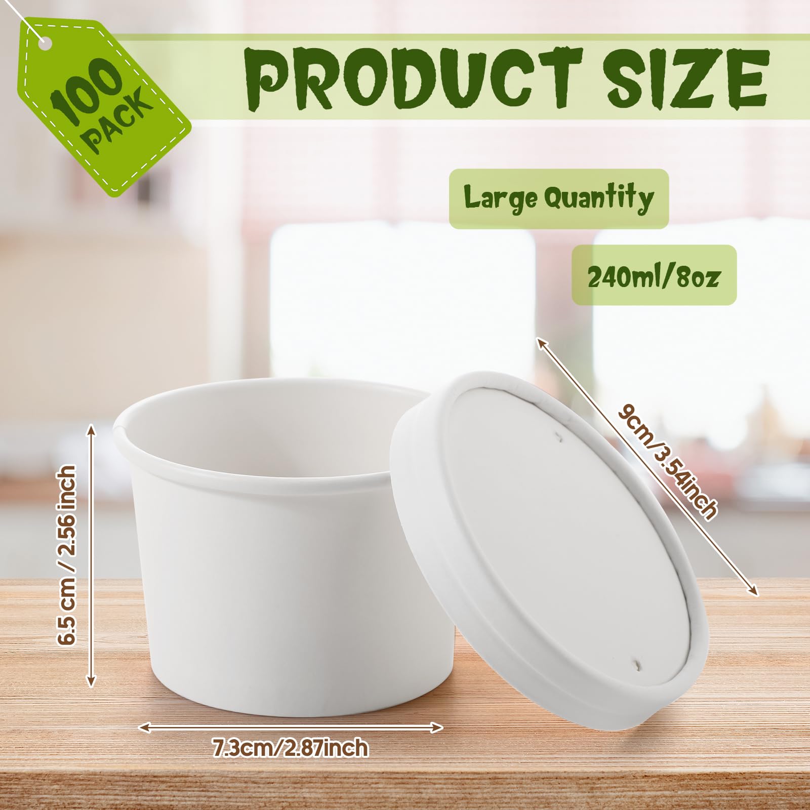 Fulmoon 100 Pack Paper Soup Containers with Lids Disposable Paper Food Containers with Vented Lid Kraft Ice Cream Cake Dessert Cups Soup Bowl for Party Hot Food Fruit Microwave(4 oz,Brown)