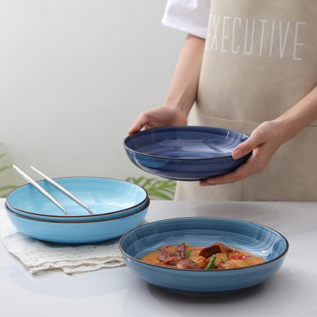 Selamica Ceramic 7.8 inch pasta bowls, 26 Ounce large serving porcelain salad soup bowls, dishwasher microwave safe, set of 6 (Black)
