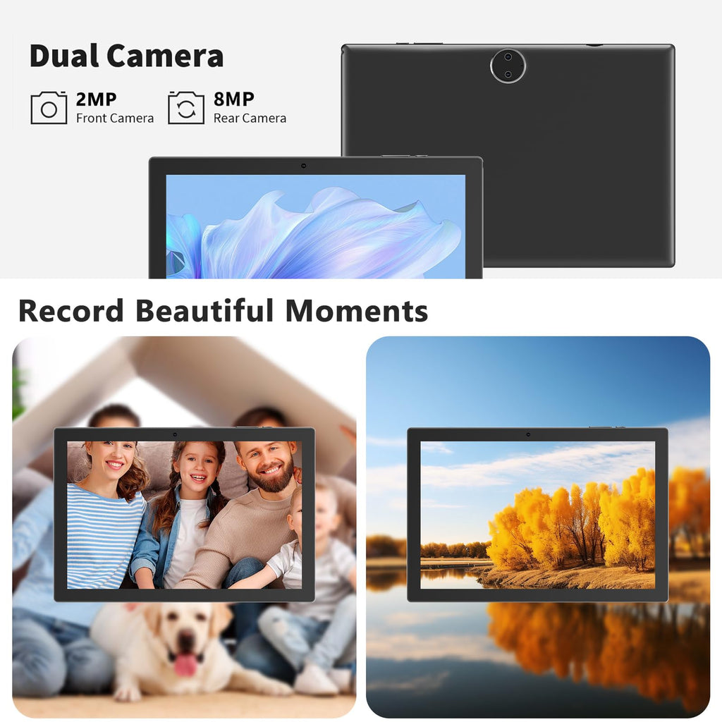 Android 15 | Tabalet with Keyboard | Tablet 10 inch | 2 in 1 Tablet | 8GB+32GB+2TB Expand | 1280 * 800 IPS Touch Screen Computer | 5G WiFi 6, L1 | Long Battery Life Tablet （Black）
