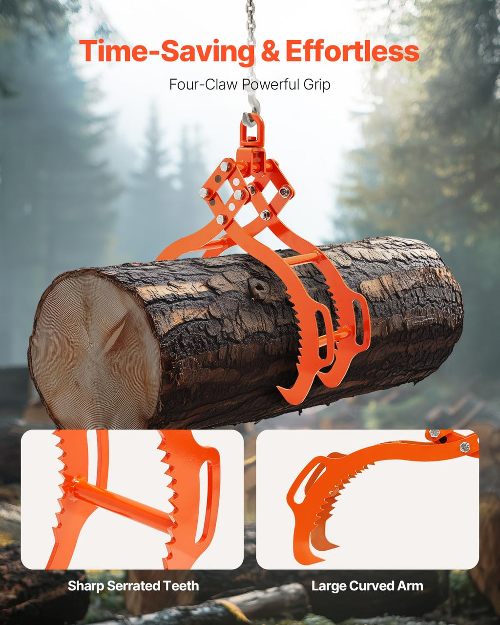 VEVOR Log Lifting Tongs 28in, 2 Serrated Claw Hook Log Tongs, Heavy Duty Steel Swivel Dragging Tongs, 1100LBS Log Grapple with Handles, Lumber Log Skidding Tongs for Tractors, Trucks, Forklifts, ATVs