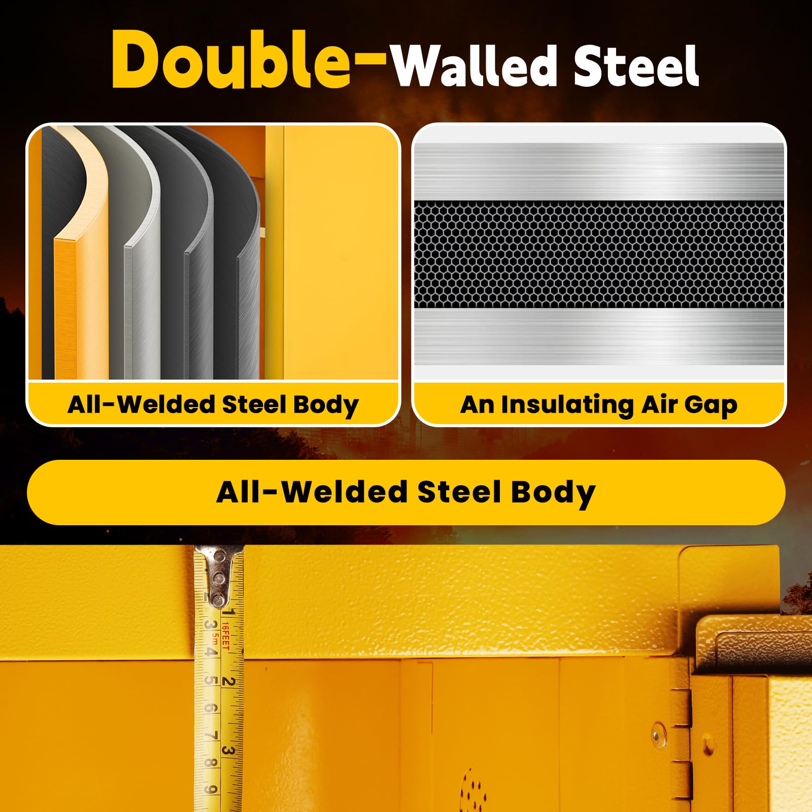 16 Gallon Flammable Storage Cabinet 18"x18"x23", Galvanized Steel, Flammable Safety Cabinet with Adjustable Shelf, for Industrial and Home Use, Yellow