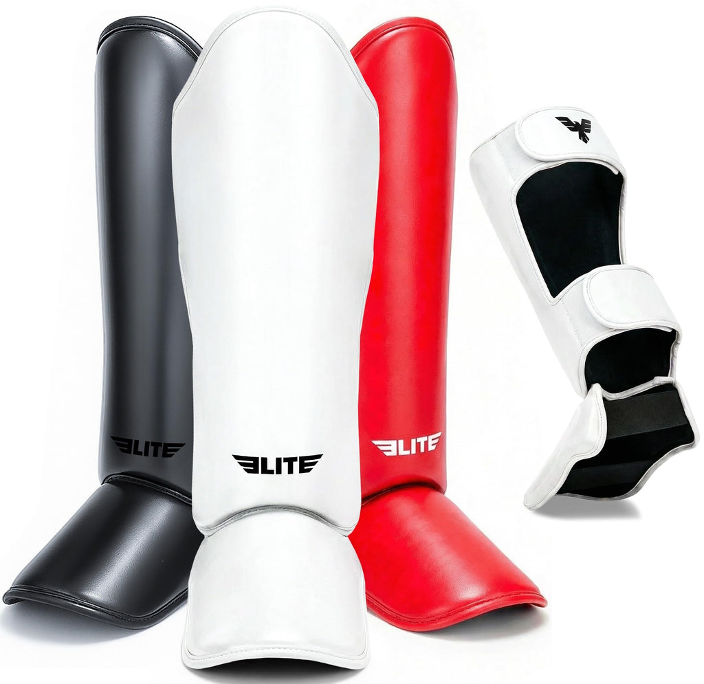 Elite Sports Muay Thai Shin Guards Kickboxing MMA Muay Thai Leg Instep Protective Pads, Martial Art Kicking Sparring Training Gear for BJJ Karate Boxing Taekwondo