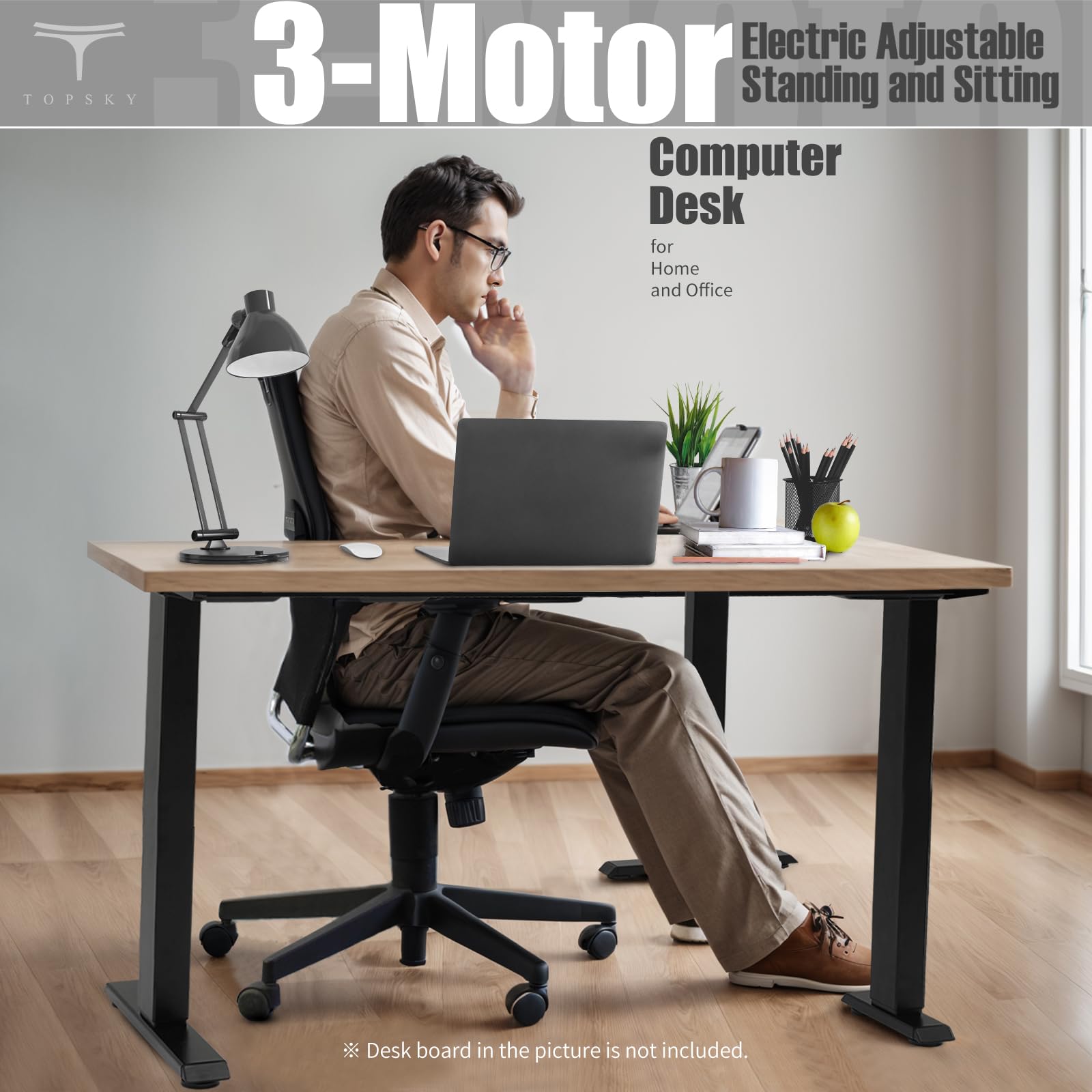 TOPSKY Dual Motor Height Adjustable L-Shaped Desk Frame, 270 lbs Capacity, Supports Multiple Monitors, Black 3-Leg Standing/Sitting Base for Home & Office, DF03.02 (Frame Only)