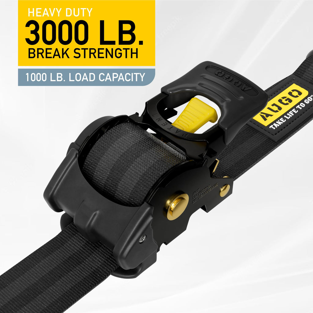 AUGO Retractable Ratchet Straps | 2 Heavy Duty Ratchet Straps Self Retractable Tie Downs with Soft Loops & Storage Bag for Motorcycle, Truck, Trailer, Cargo Van | 1200 Lb Break Strength 1” x 10’