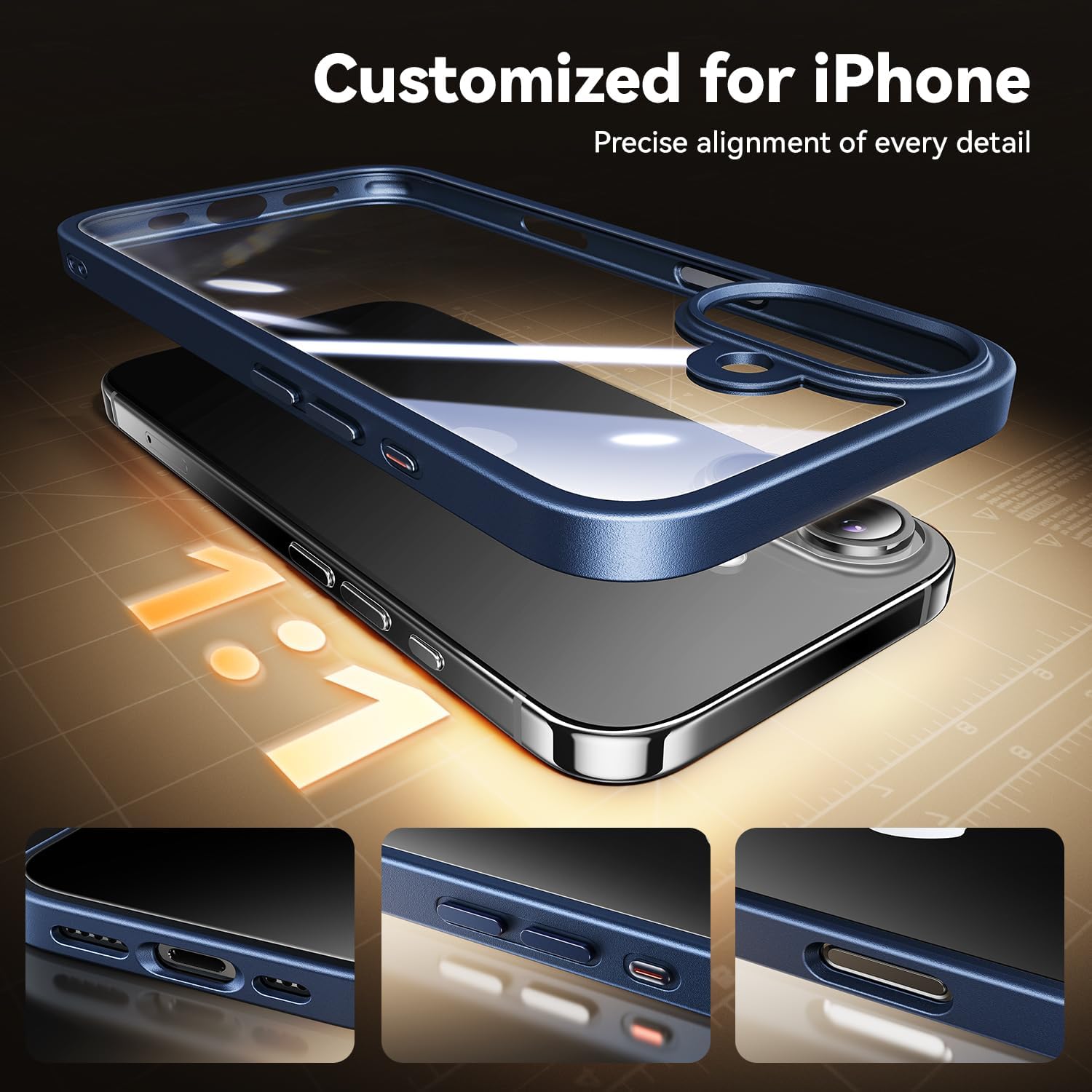 Opxyl Not Yellowing for iPhone 16 Case Clear, 360° Protection with 2X Screen Protector + 2X Camera Lens Protector, Military Grade Shockproof Phone Case Slim Cover for iPhone 16, Blue