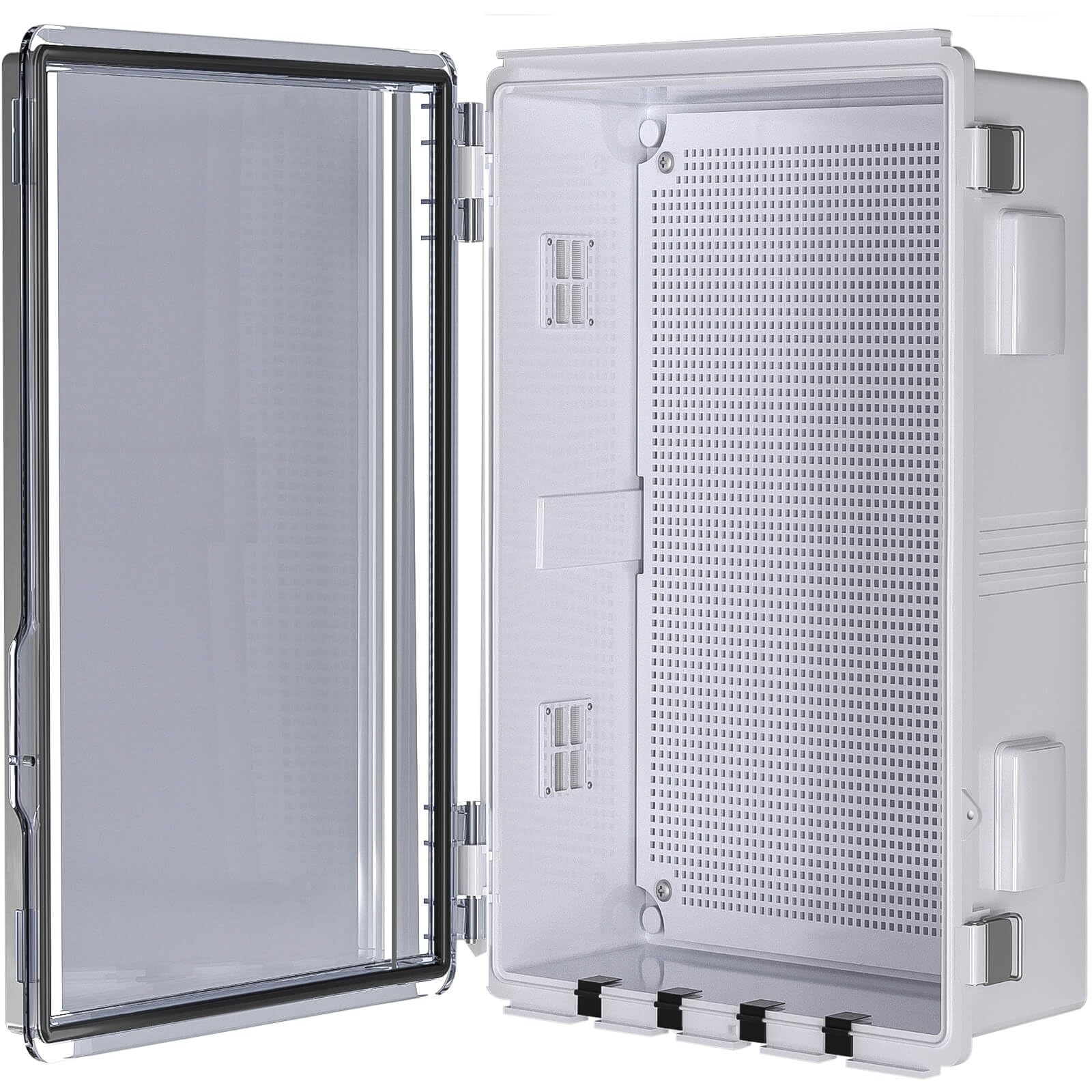 ABS Electrical Junction Box, Ventilated Design, Cable Grommets, IP65 Waterproof Enclosure, Indoor/Outdoor Use with Mounting Panel. (Clear Cover, 8.7"x6.7"x4.3")