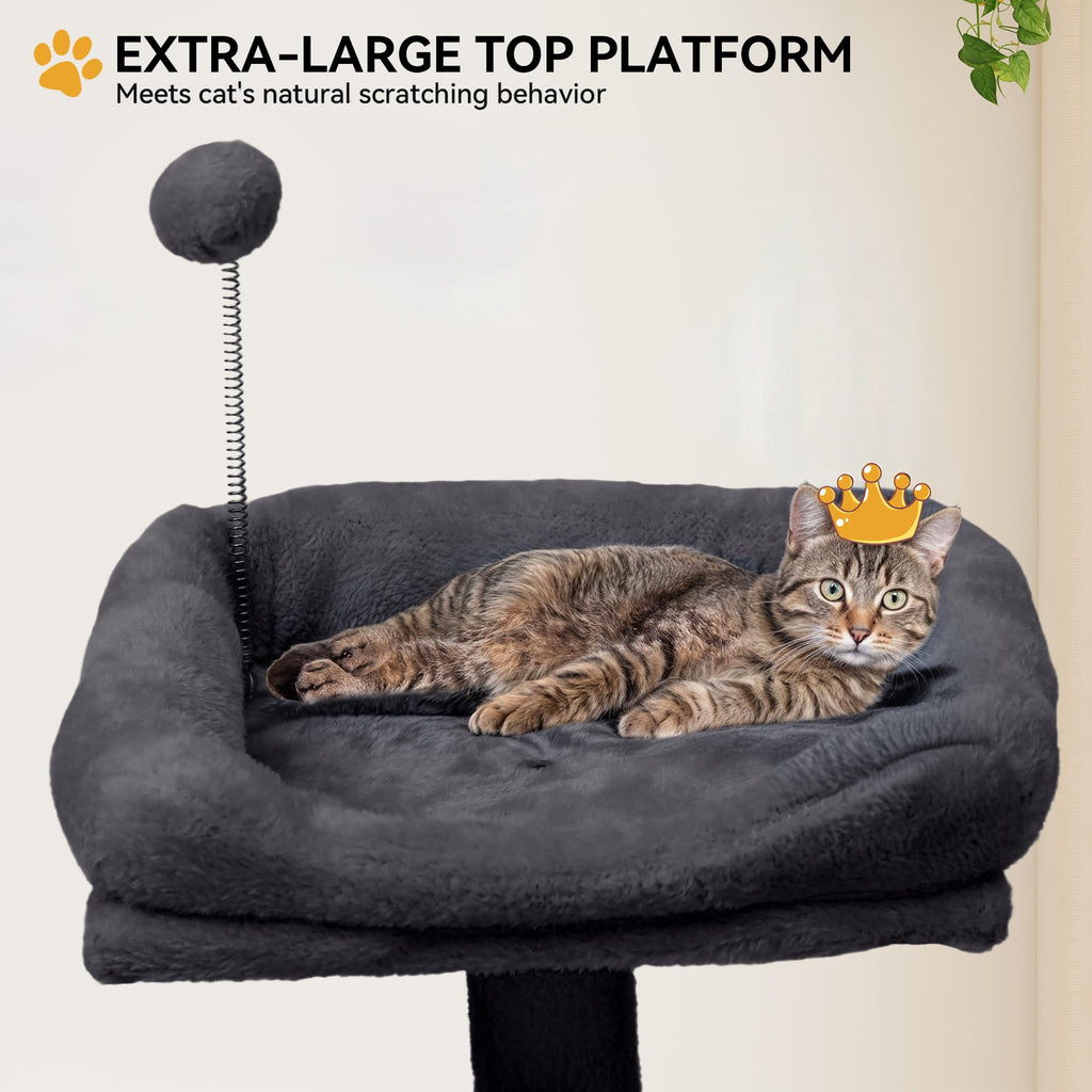 YITAHOME 44in Multi-Level Cat Tree for Indoor Kittens, Cat Furniture with Scratch Posts, Window Padded Plush Perch, Comfortable Hammock, and Interactive Pompoms, Beige